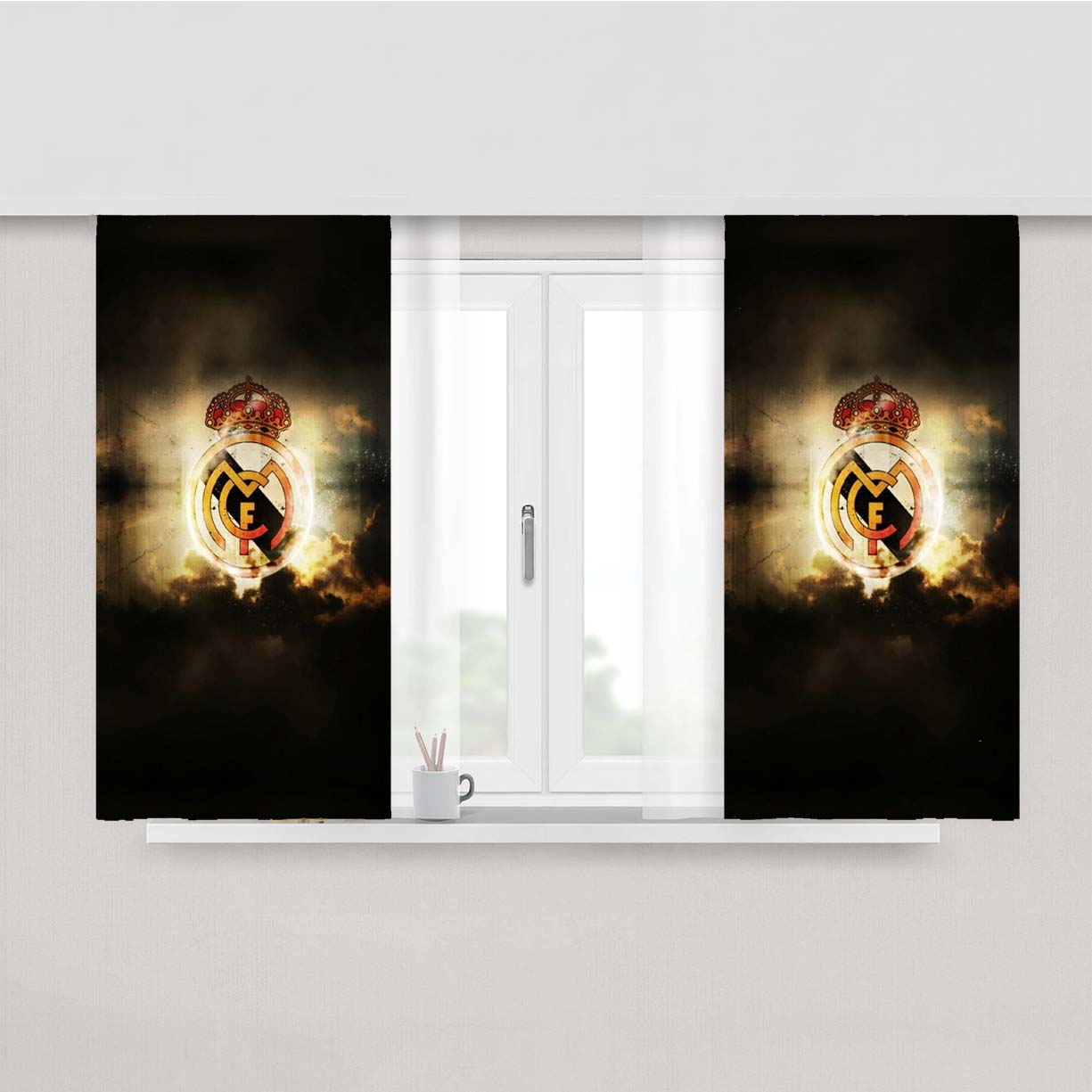 Real Madrid Sky Black Peach Skin Window Curtains