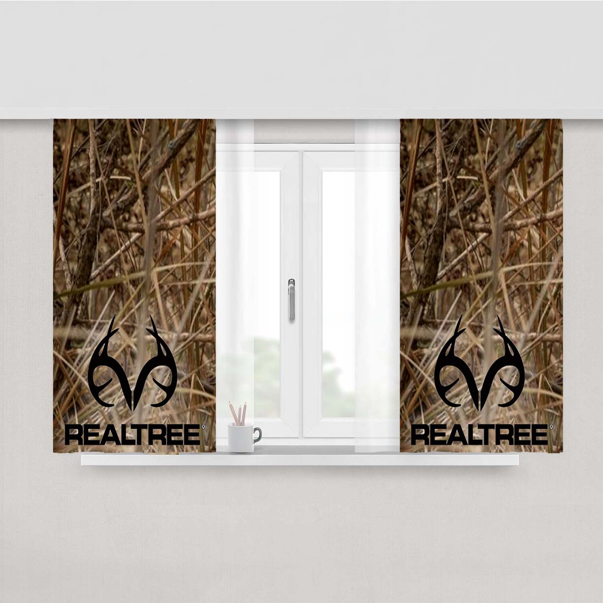 Realtree Camouflage Fabric Peach Skin Window Curtains