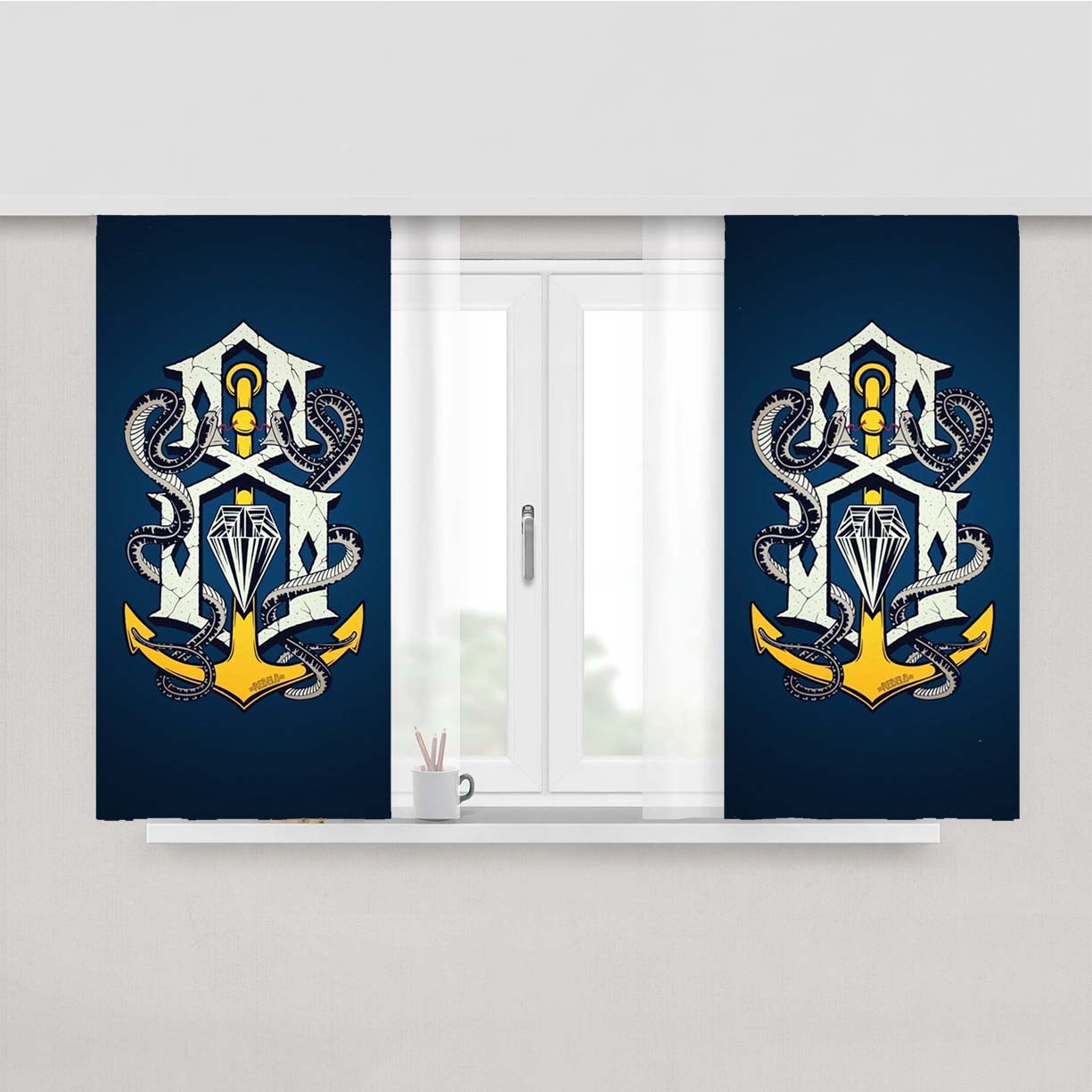Rebel Eight Tattoo Wallpaper Peach Skin Window Curtains