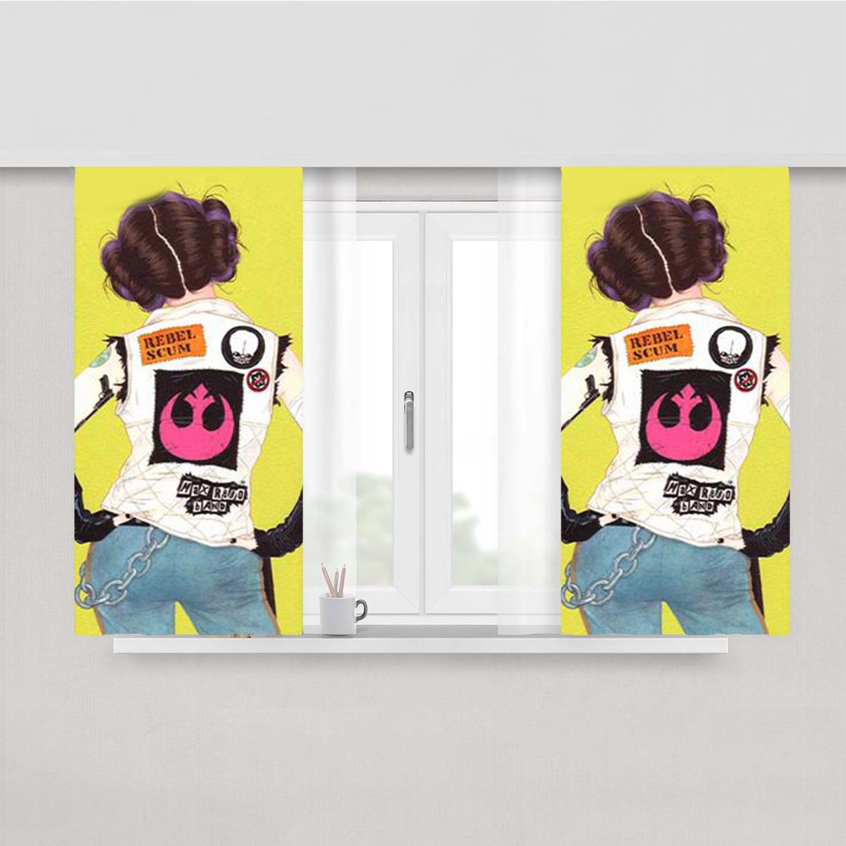 Rebel Scum Girl Peach Skin Window Curtains