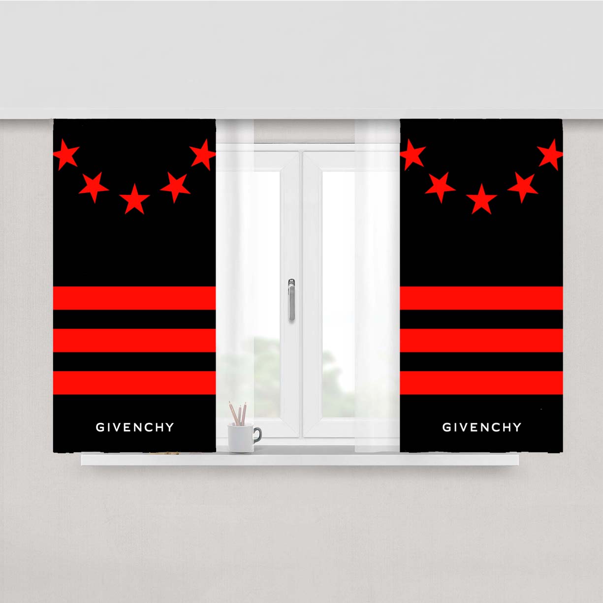 Red Black Givenchy Paris Peach Skin Window Curtains