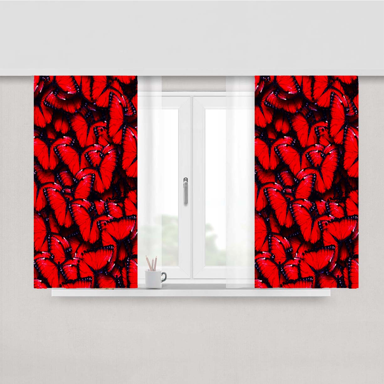 Red Butterflies Peach Skin Window Curtains