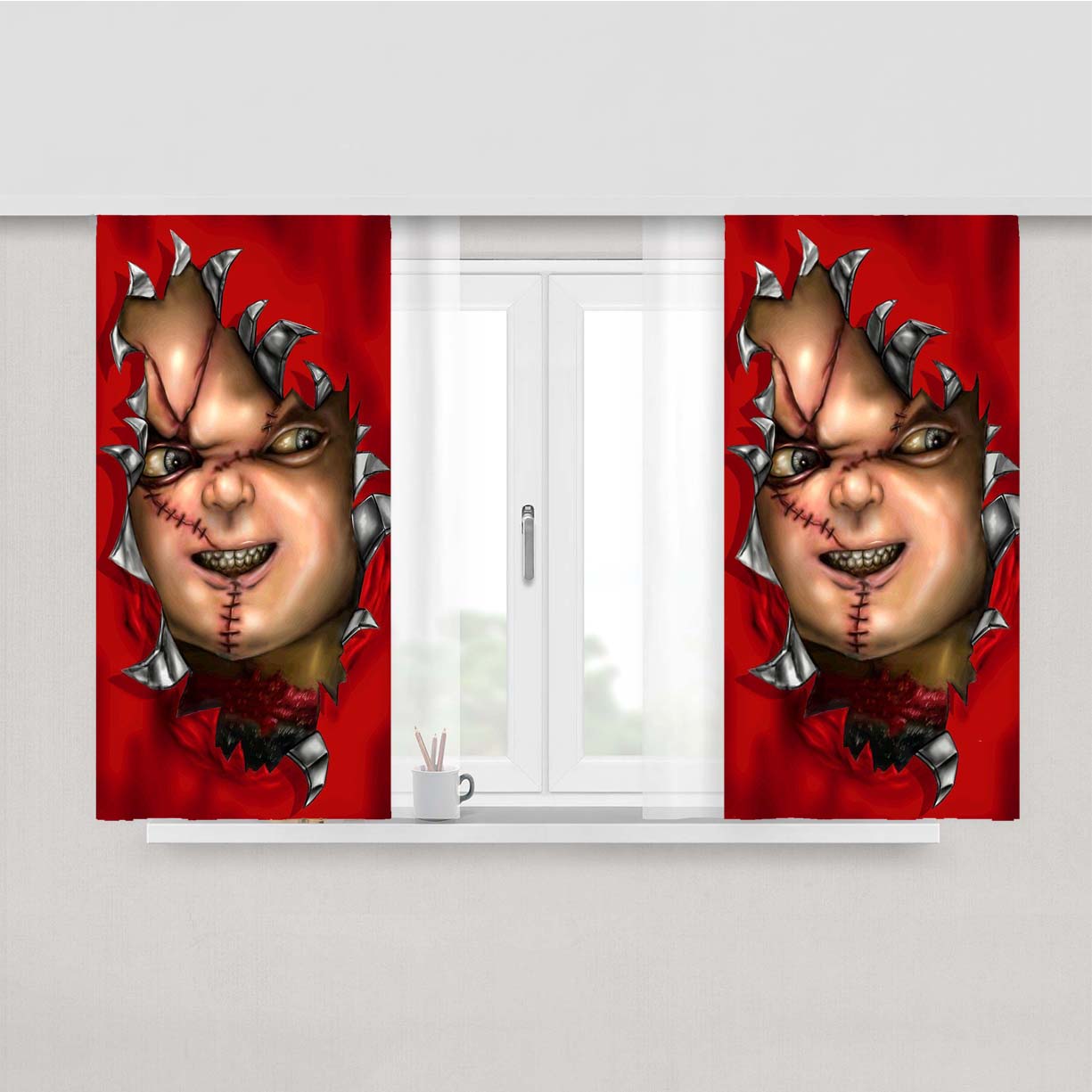 Red Chucky Childs Play Peach Skin Window Curtains