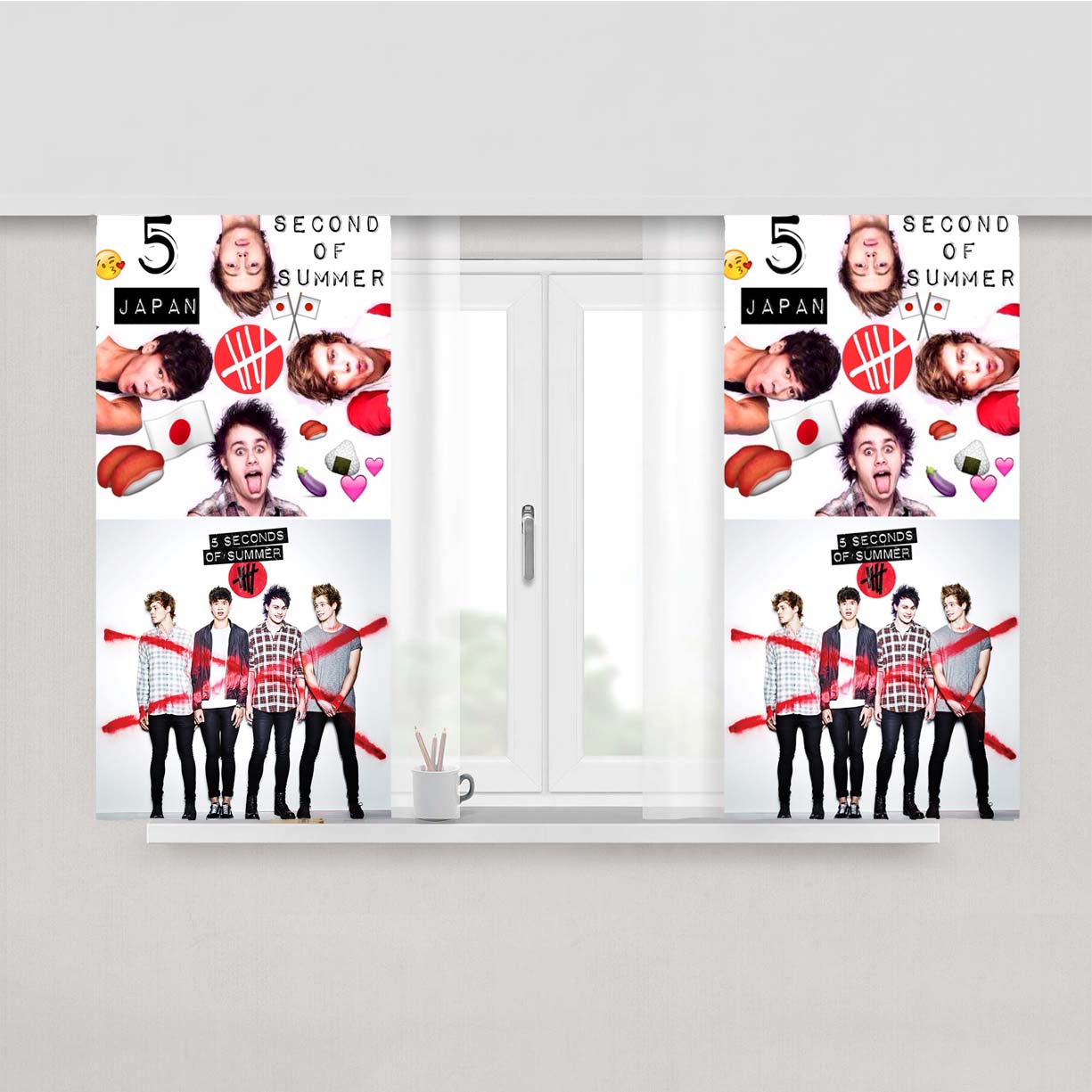 Red Cross 5Sos Peach Skin Window Curtains