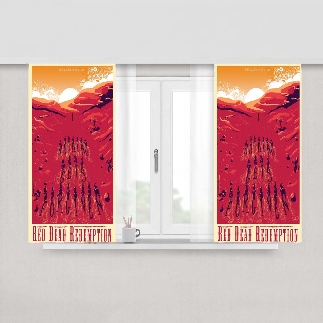 Red Dead Redemption Nothing Gets Forgiven Peach Skin Window Curtains
