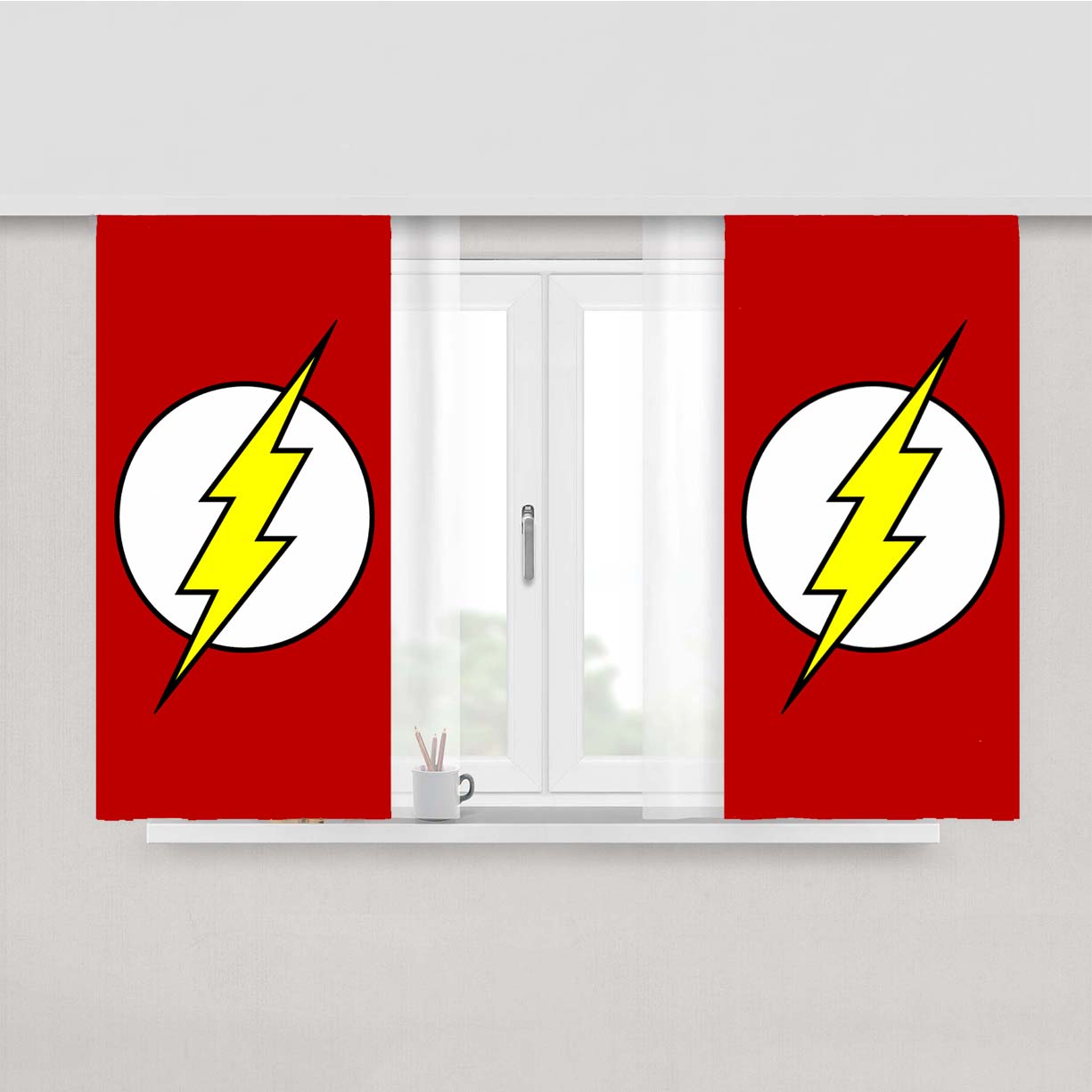 Red Flash Logo Peach Skin Window Curtains