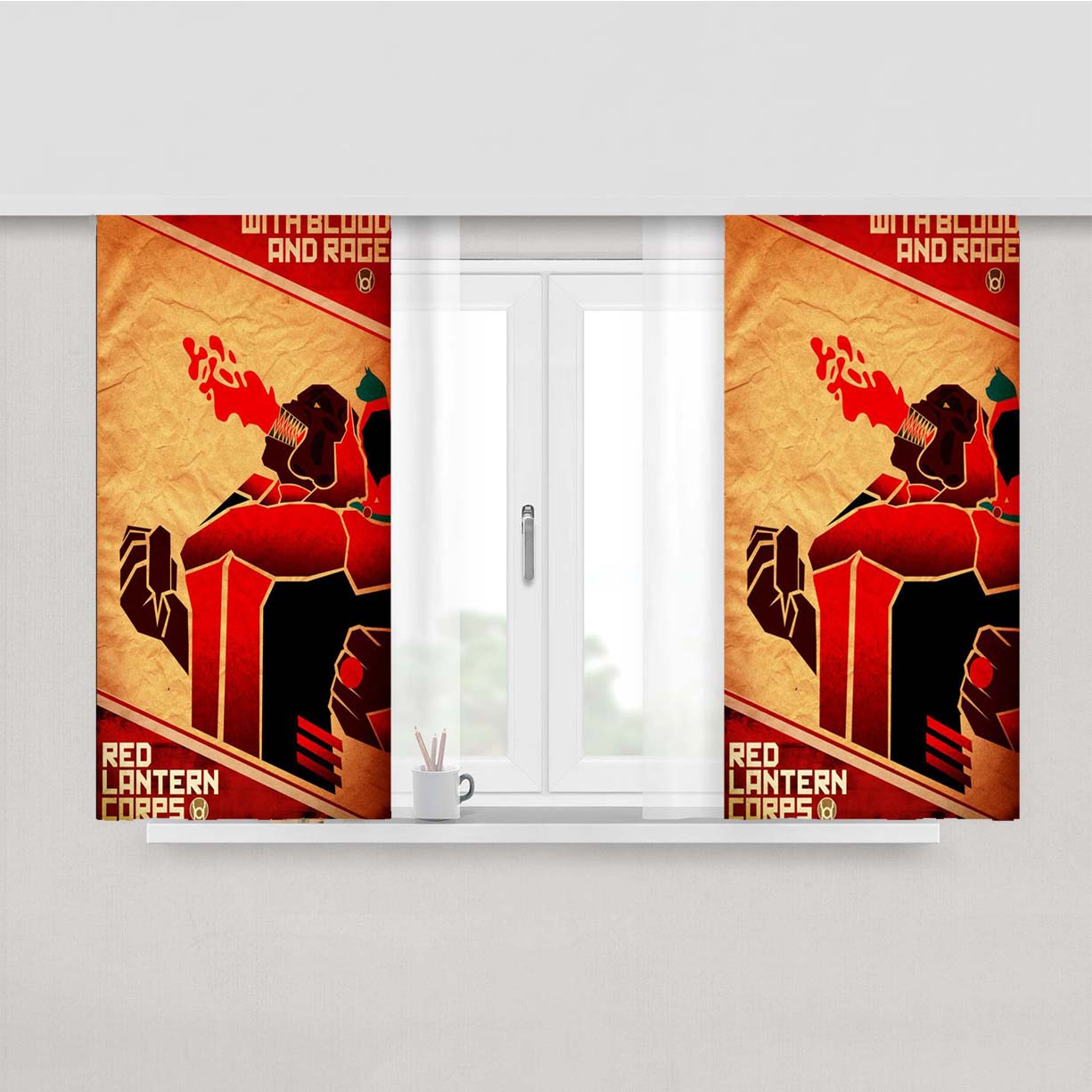 Red Lantern Corps Peach Skin Window Curtains