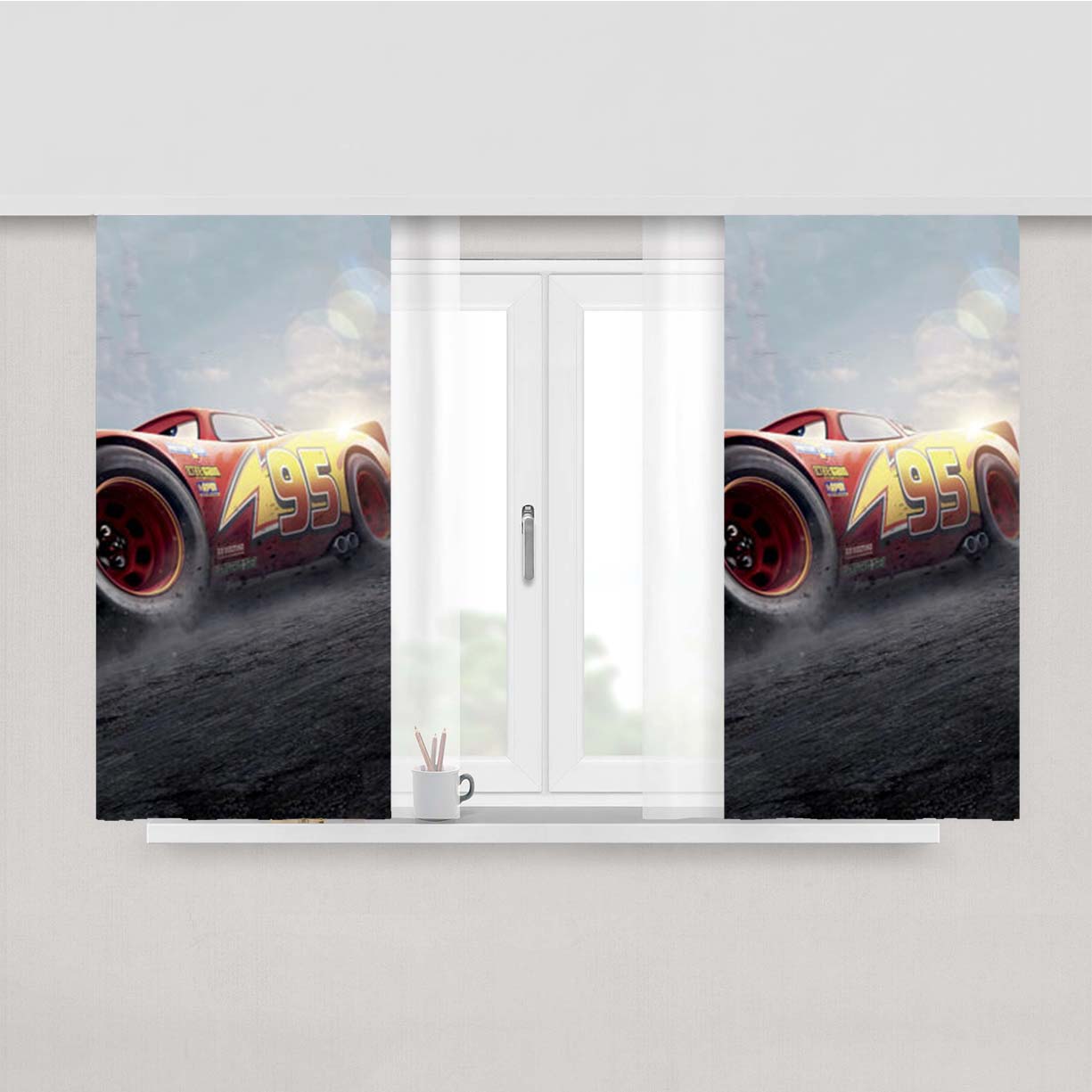 Red Lightning Mcqueen Peach Skin Window Curtains