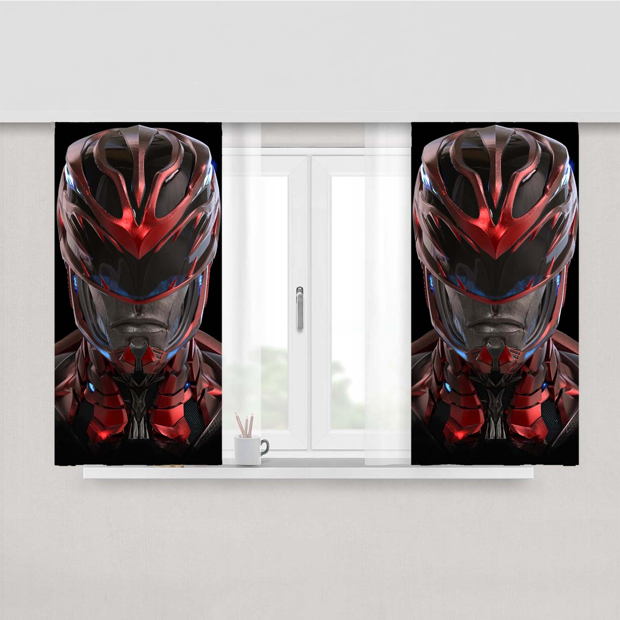 Red Power Rangers Helmet Peach Skin Window Curtains