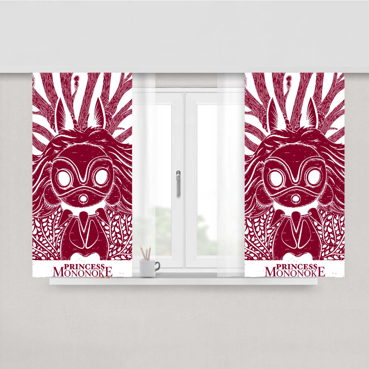Red Princess Mononoke Illustrations Art Peach Skin Window Curtains