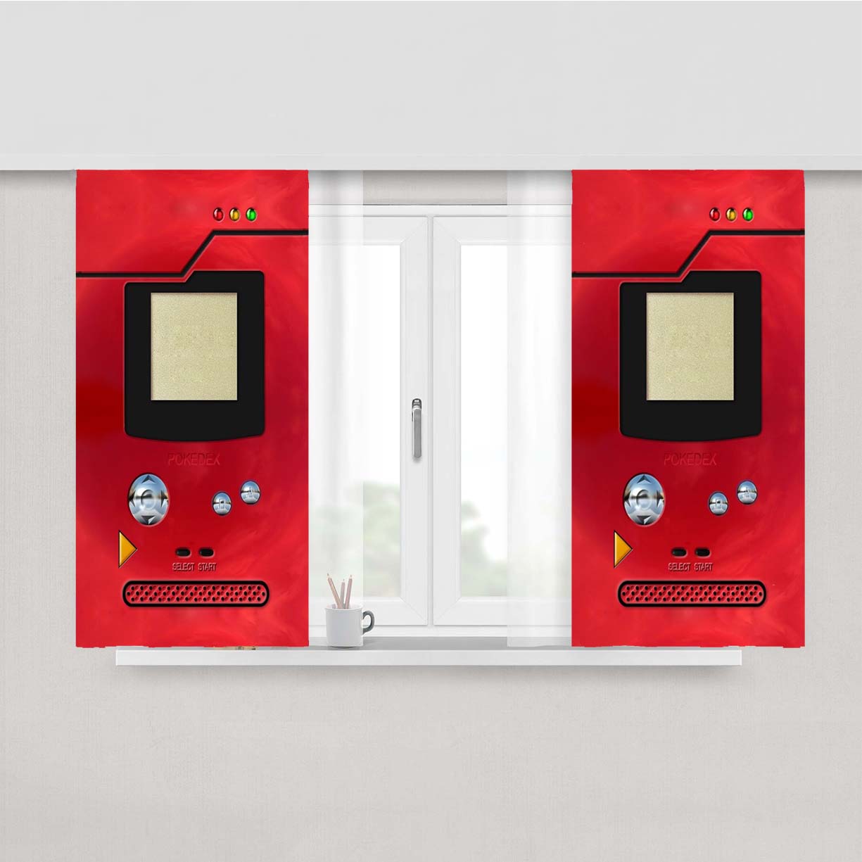 Red Retro Pokedex Peach Skin Window Curtains