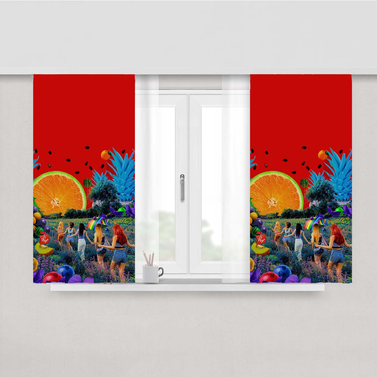 Red Velvet Red Summer Red Fl Peach Skin Window Curtains