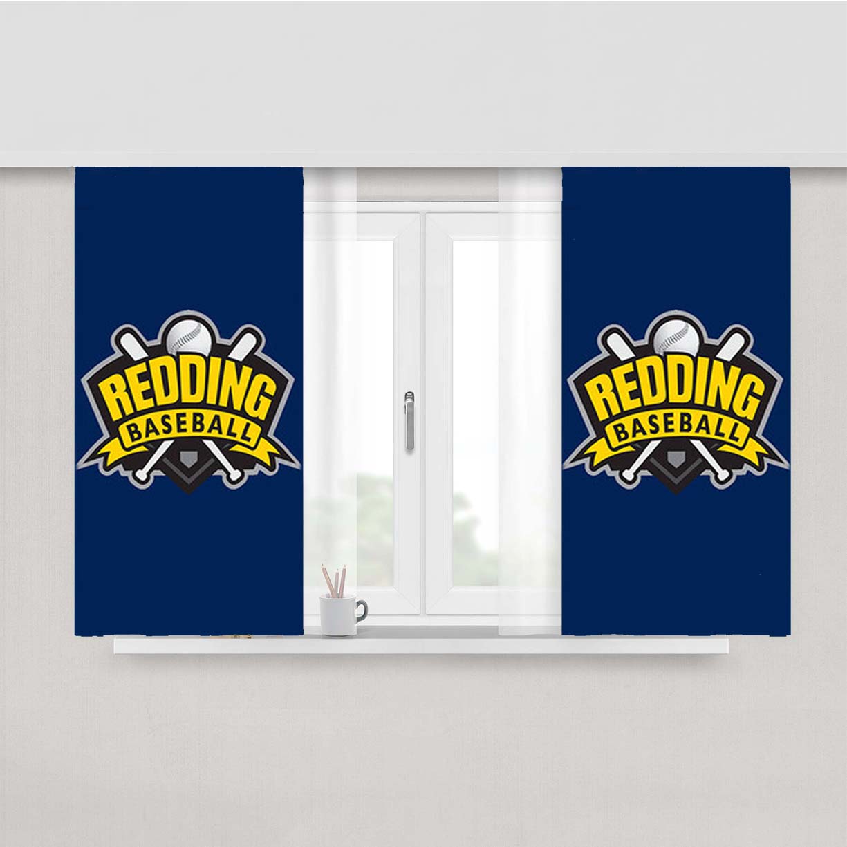 Redding Baseball Logo Blue Peach Skin Window Curtains