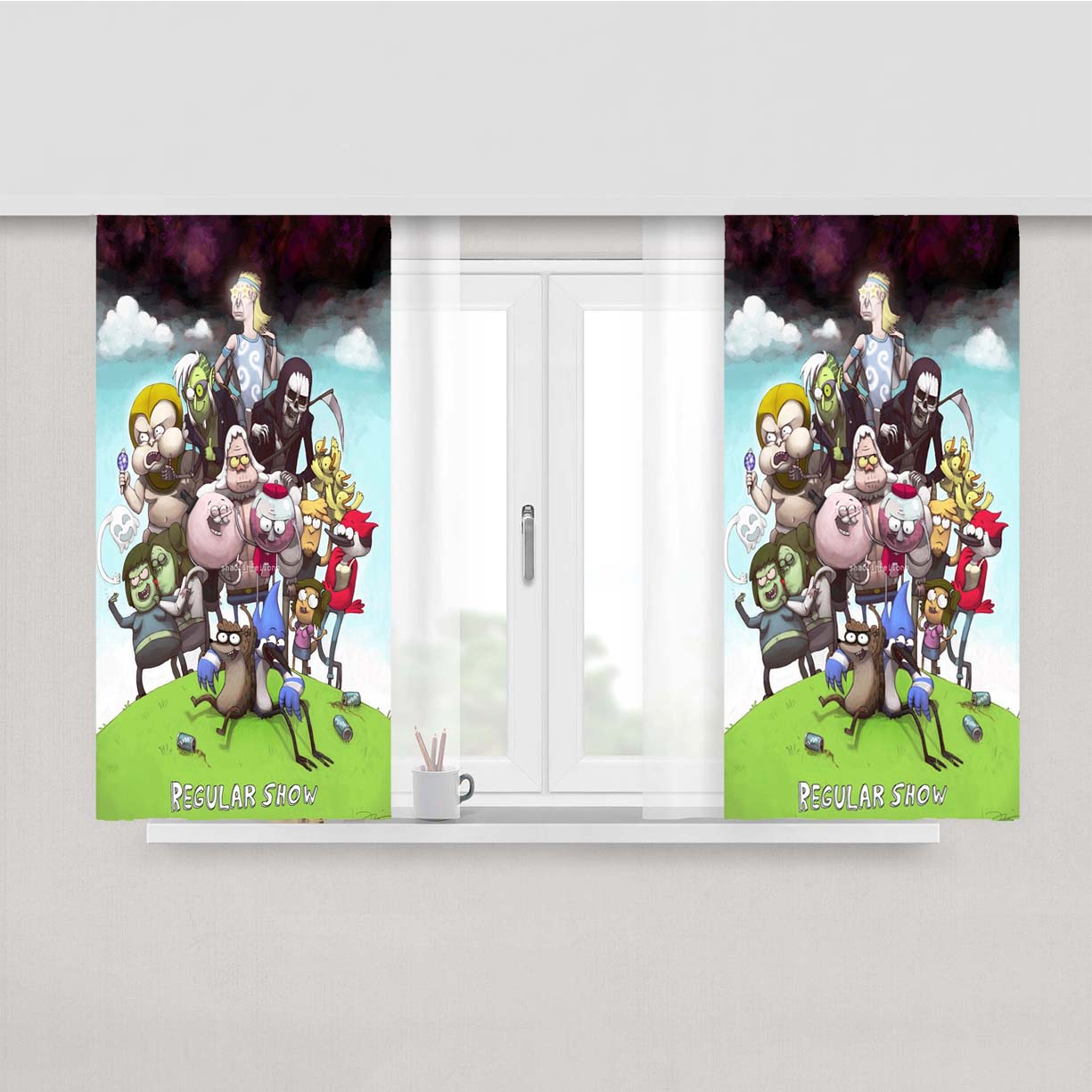 Regular Show Characters Peach Skin Window Curtains