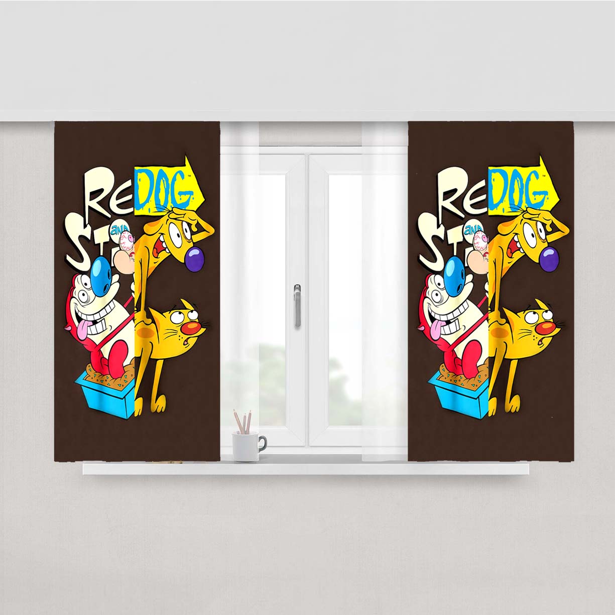 Ren And Stimpy Cat And Dog Peach Skin Window Curtains