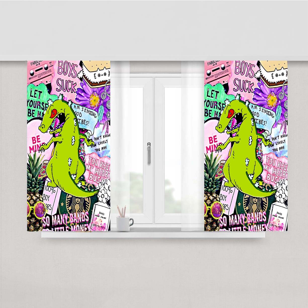 Reptar Rugrats Brand College Peach Skin Window Curtains