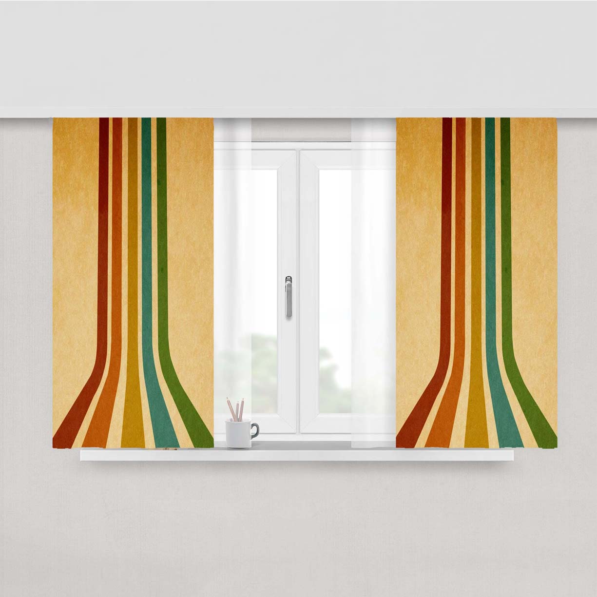 Retro Rainbow Peach Skin Window Curtains