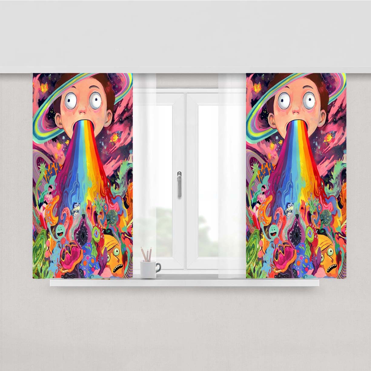 Rick & Morty X Fridge Magnet Peach Skin Window Curtains