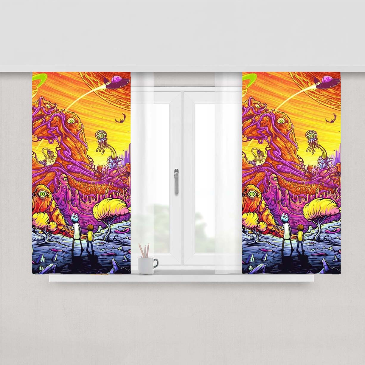 Rick And Morty Alien Planet Peach Skin Window Curtains