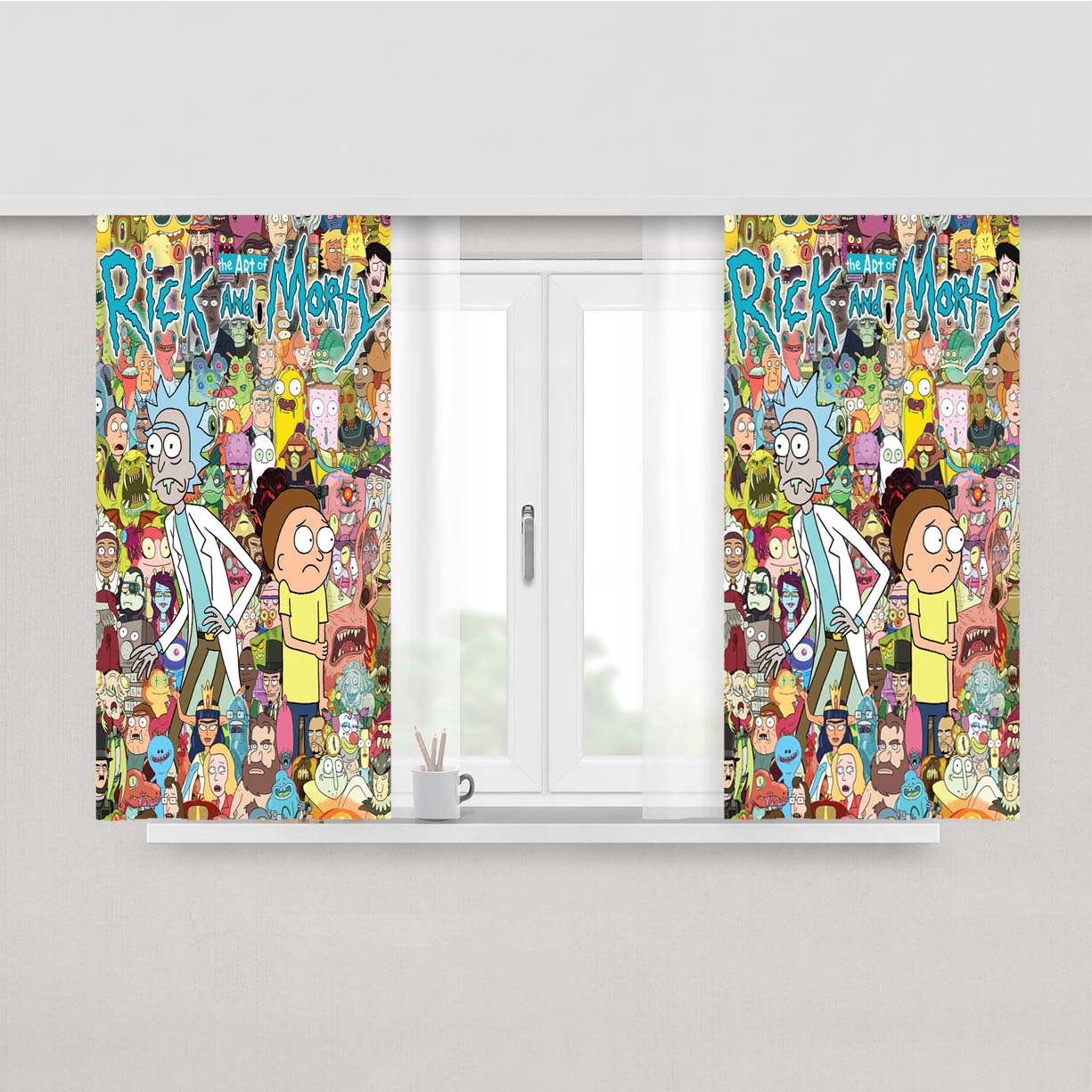 Rick And Morty Collage Peach Skin Window Curtains