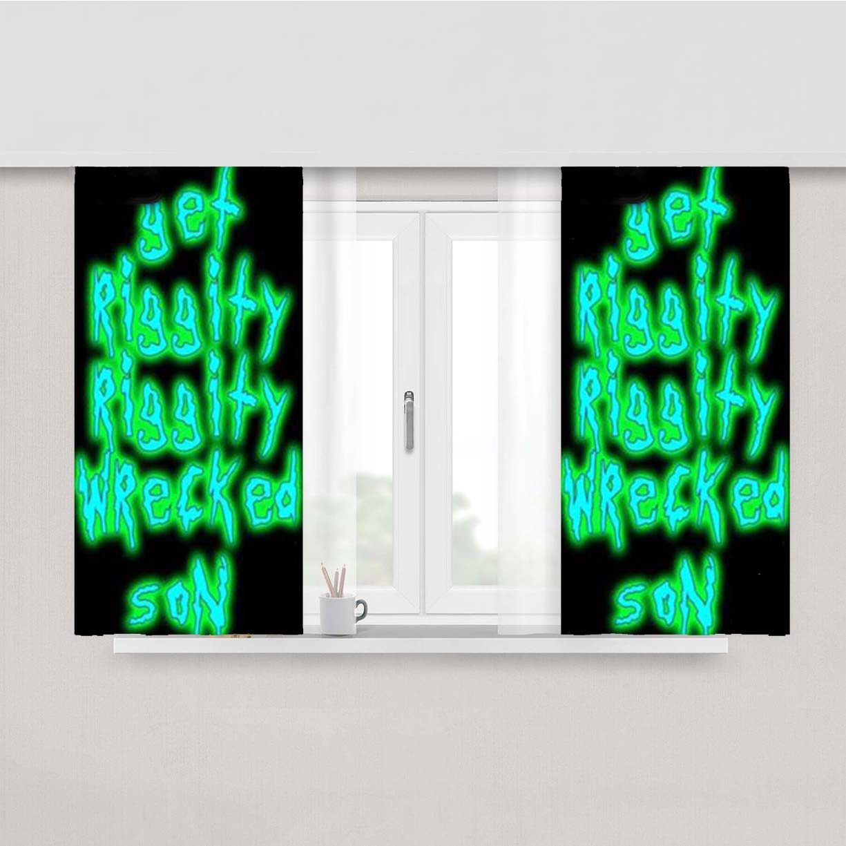 Rick And Morty Get Riggity Peach Skin Window Curtains