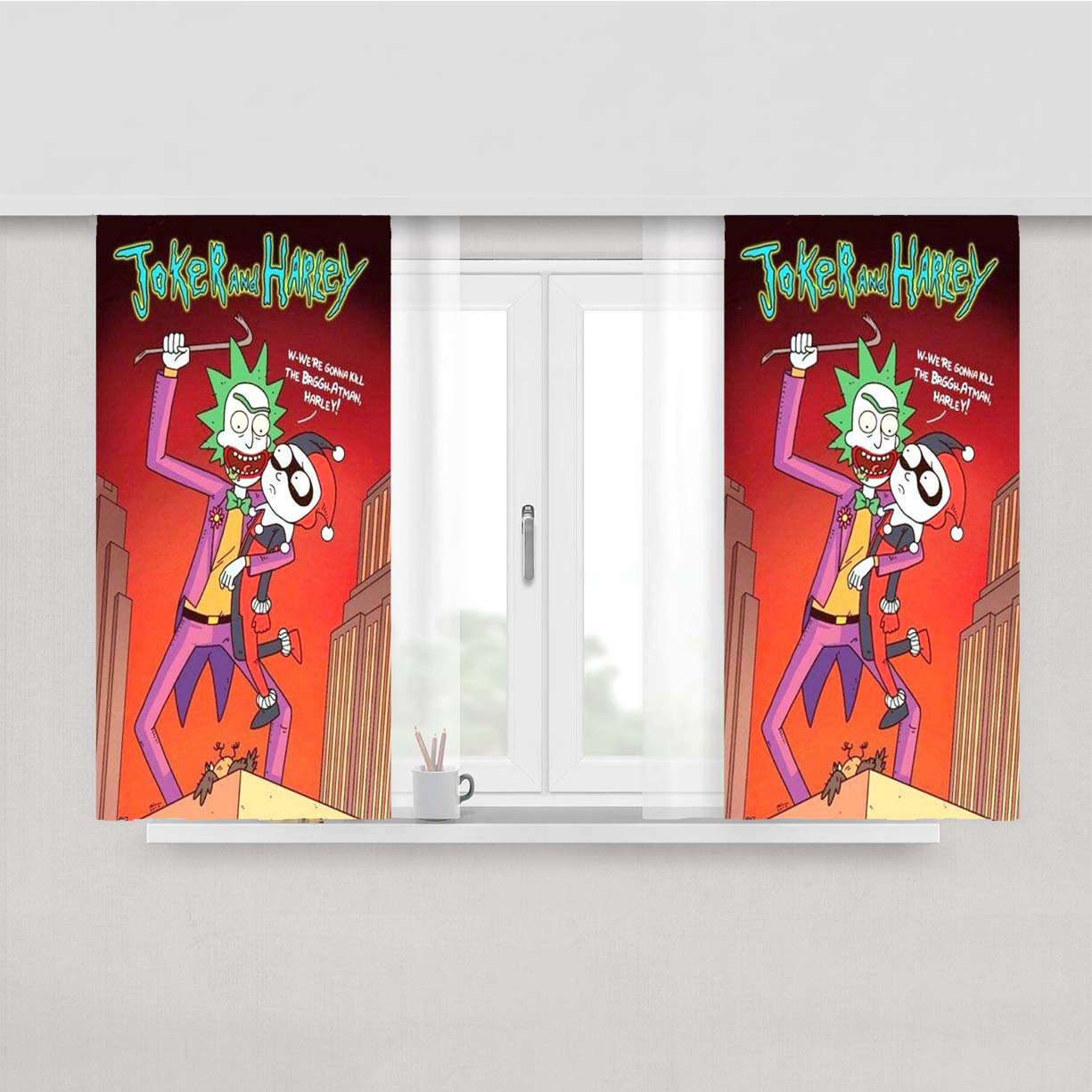 Rick And Morty Joker And Harley Peach Skin Window Curtains