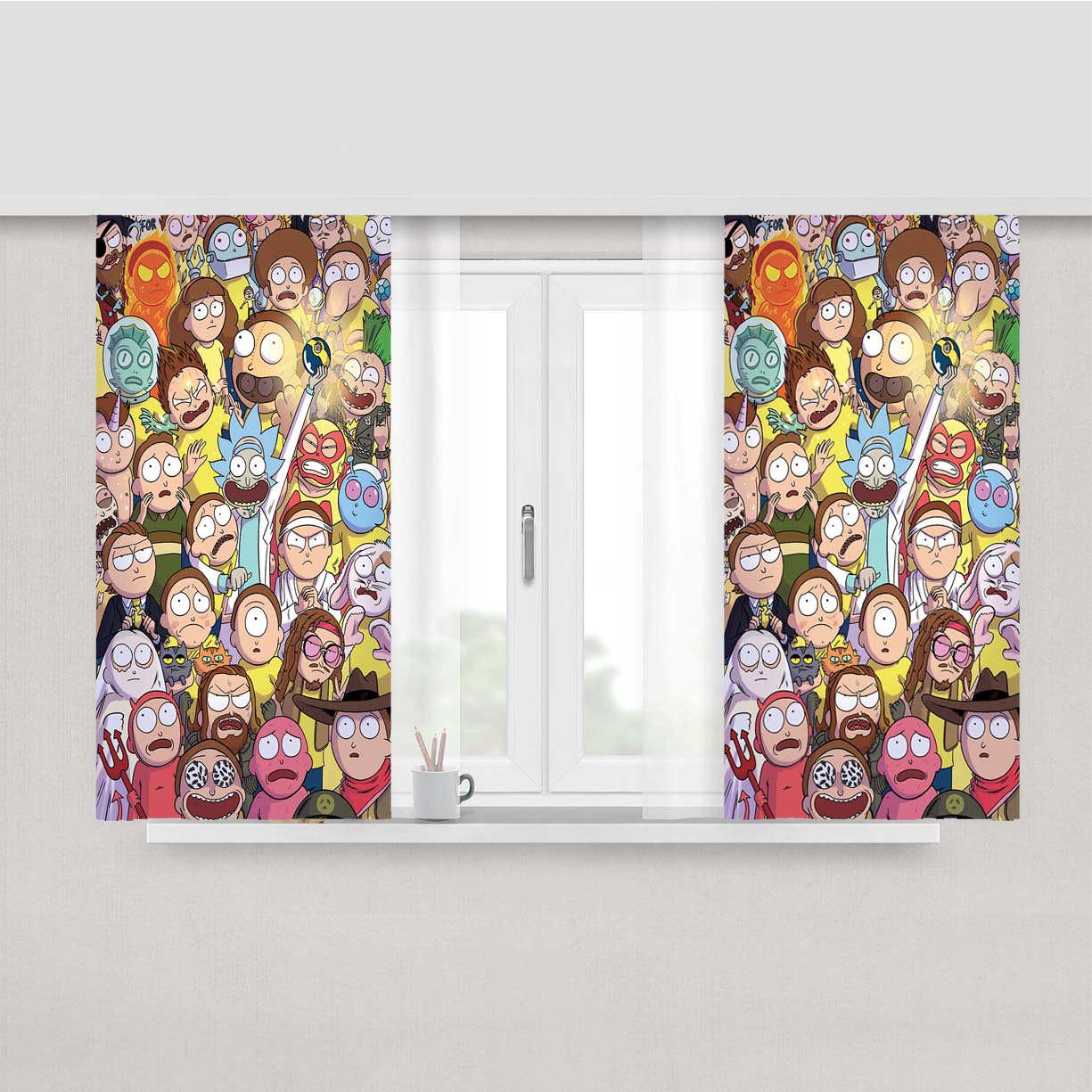 Rick And Morty Pokeball Peach Skin Window Curtains