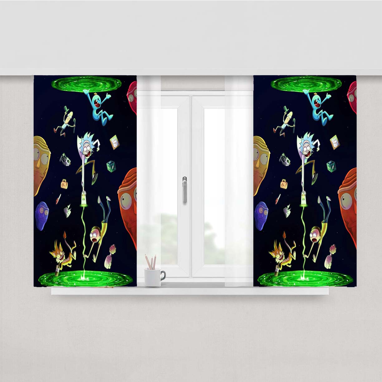 Rick And Morty Portal Peach Skin Window Curtains