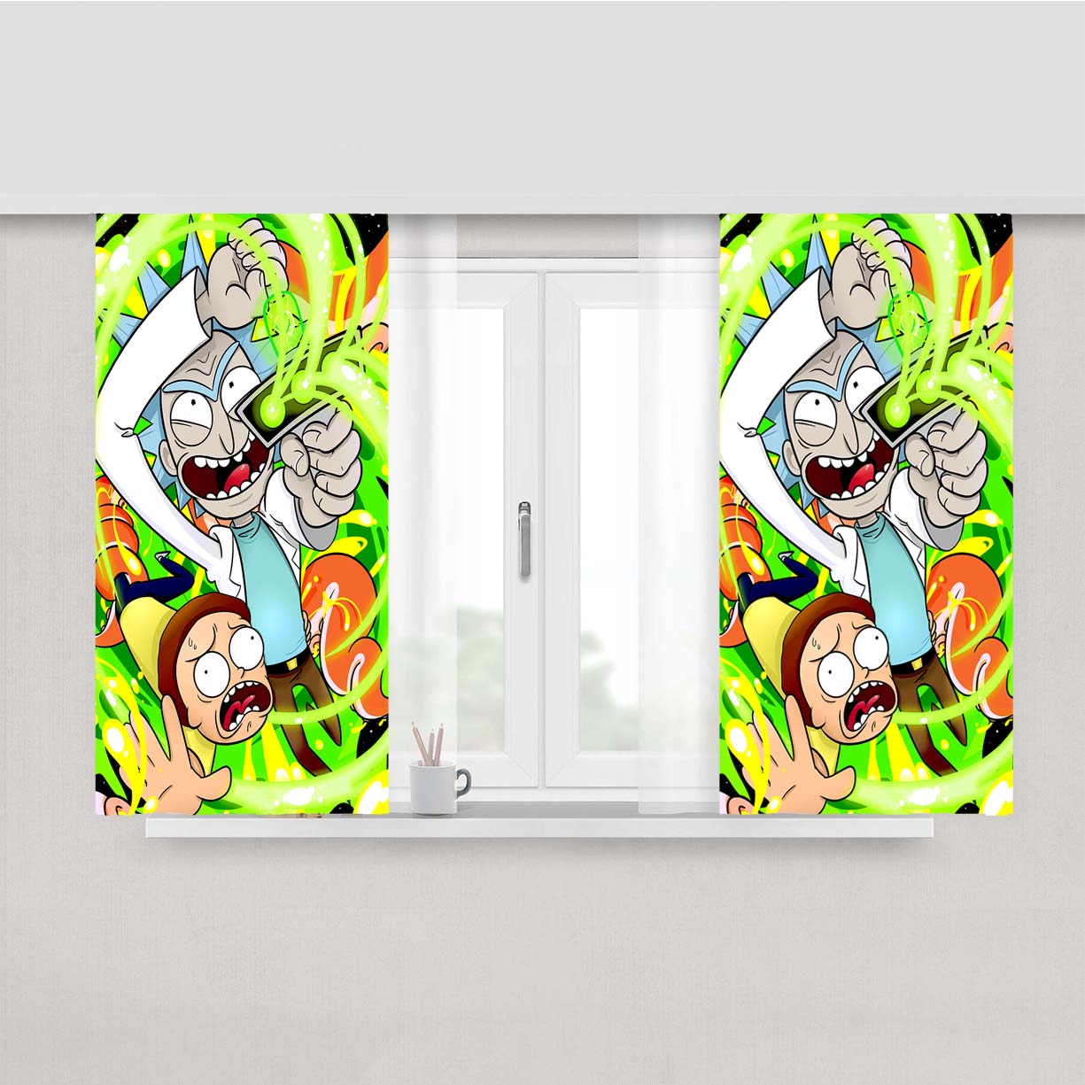 Rick And Morty Poster Green Peach Skin Window Curtains