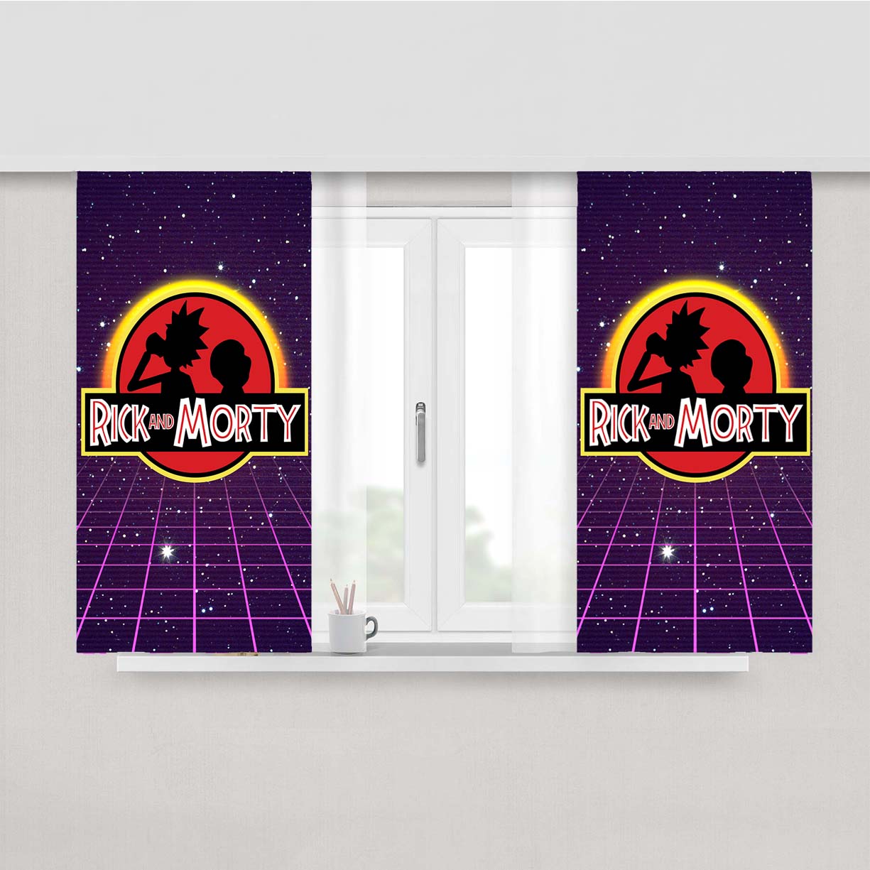 Rick And Morty Retro Park Peach Skin Window Curtains