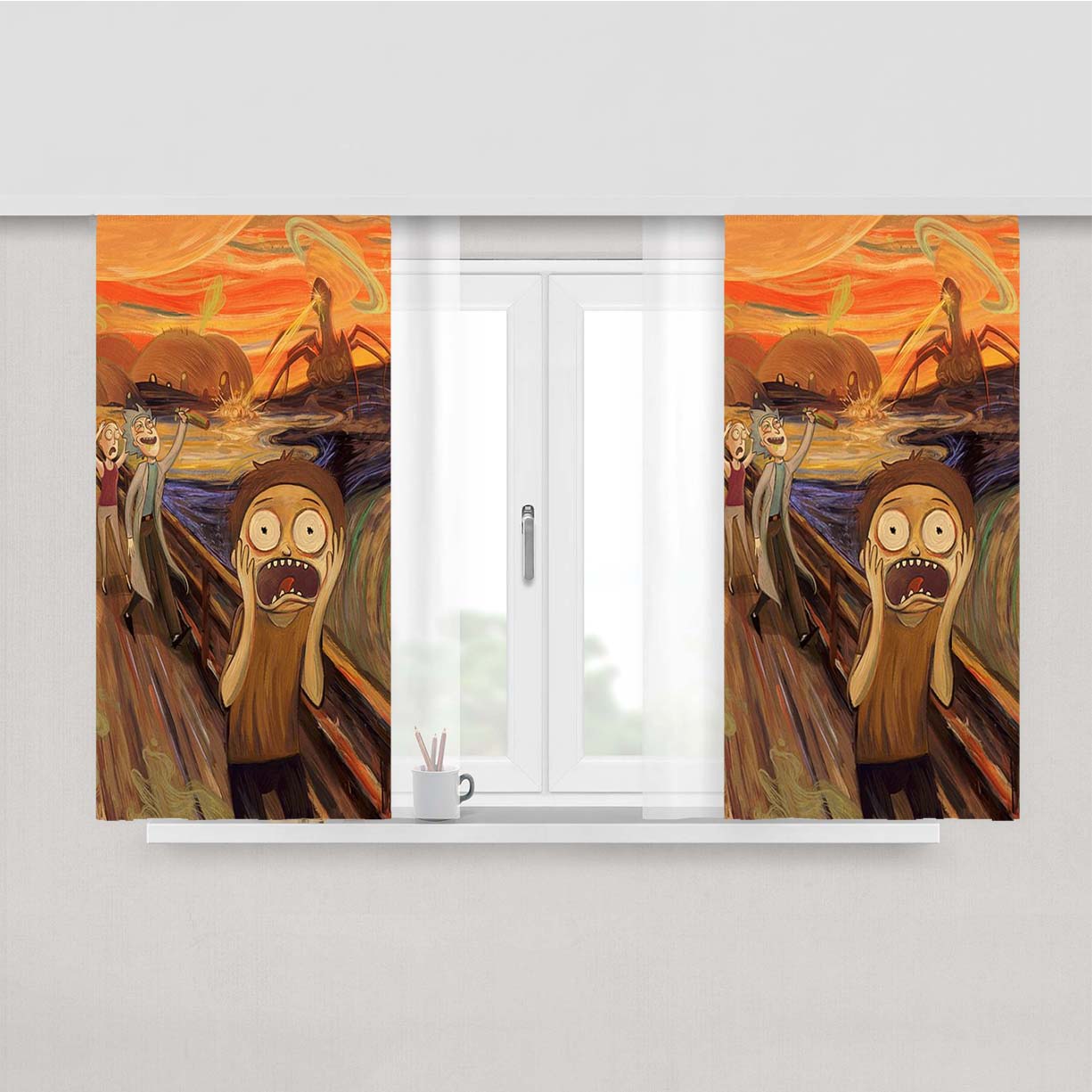 Rick And Morty Scream Peach Skin Window Curtains