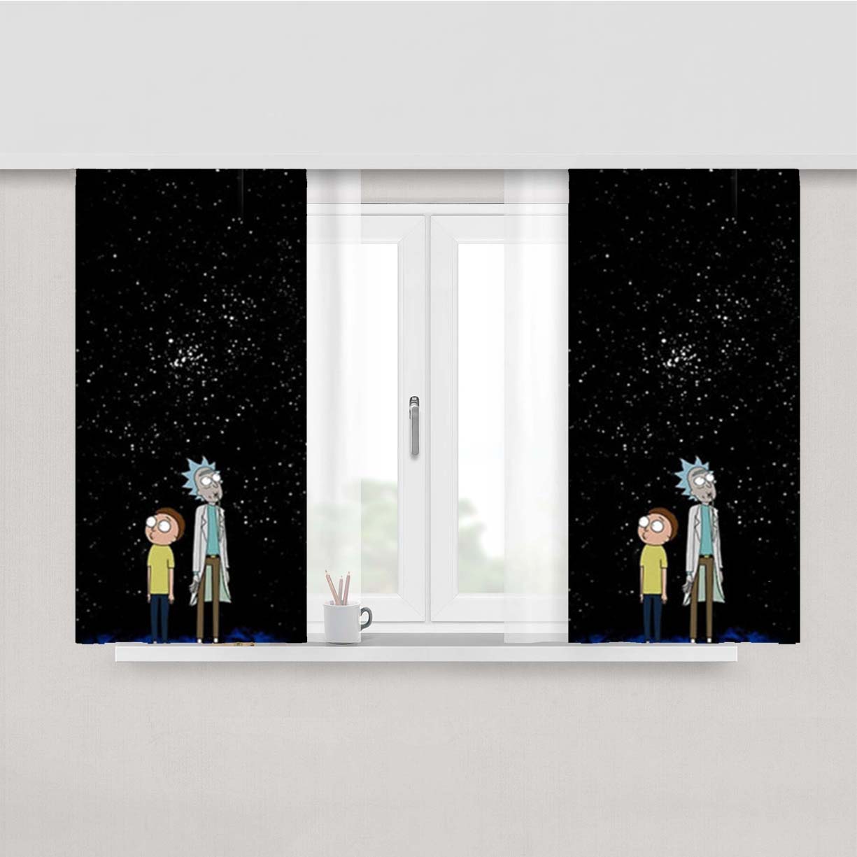 Rick And Morty Starry Night Peach Skin Window Curtains