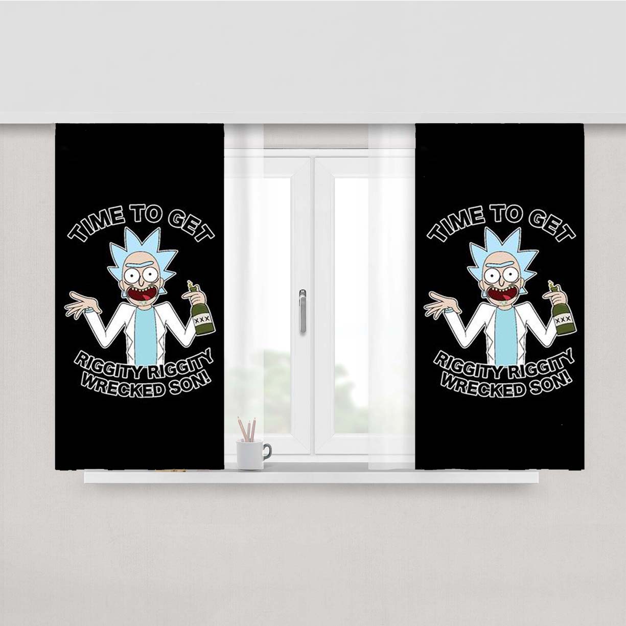 Rick And Morty Time To Get Riggity Riggity Wrecked Son Peach Skin Window Curtains