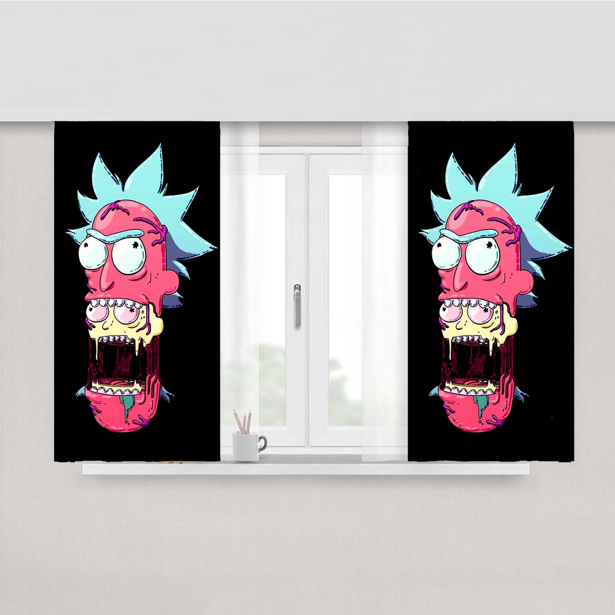 Rick And Morty Trippy Pink Peach Skin Window Curtains