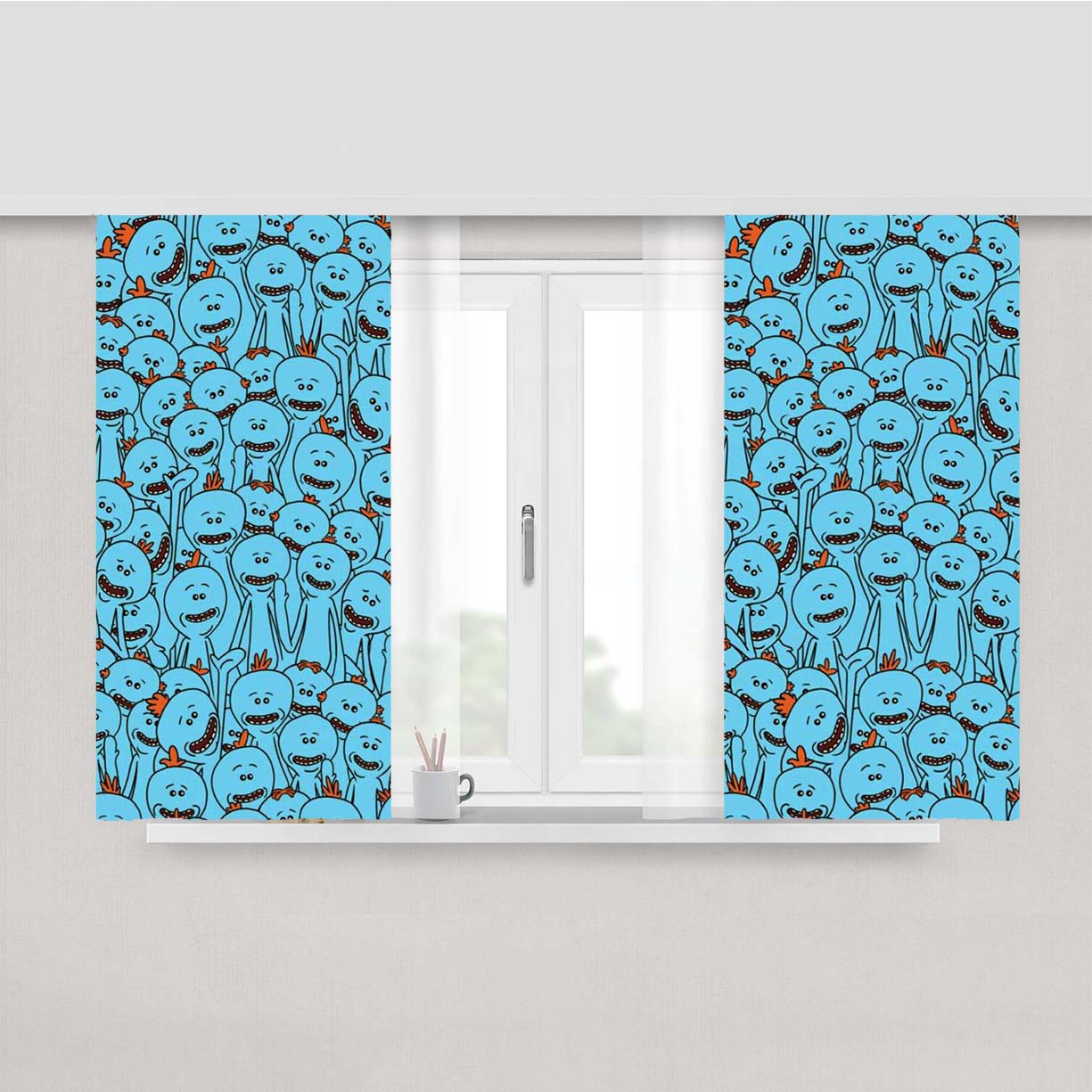 Rick Morty Doodle Peach Skin Window Curtains