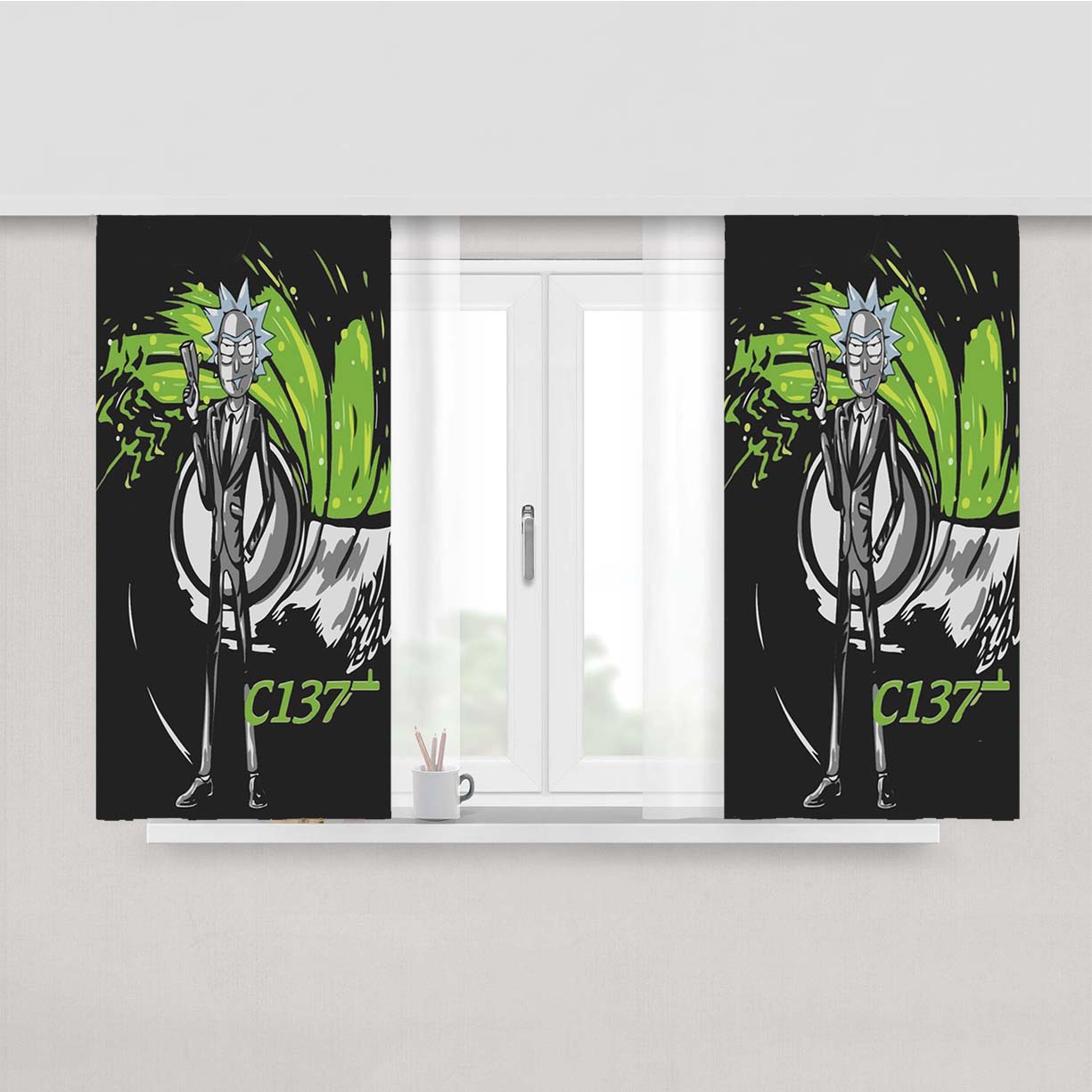 Rick Sanchez C137 Rick And Morty Peach Skin Window Curtains