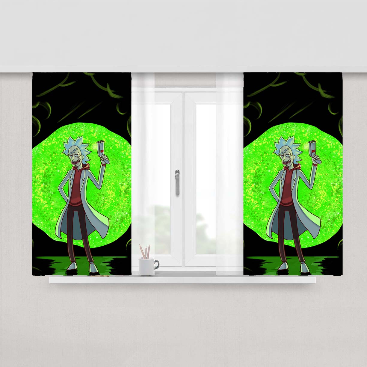 Rick Sanchez Green Peach Skin Window Curtains