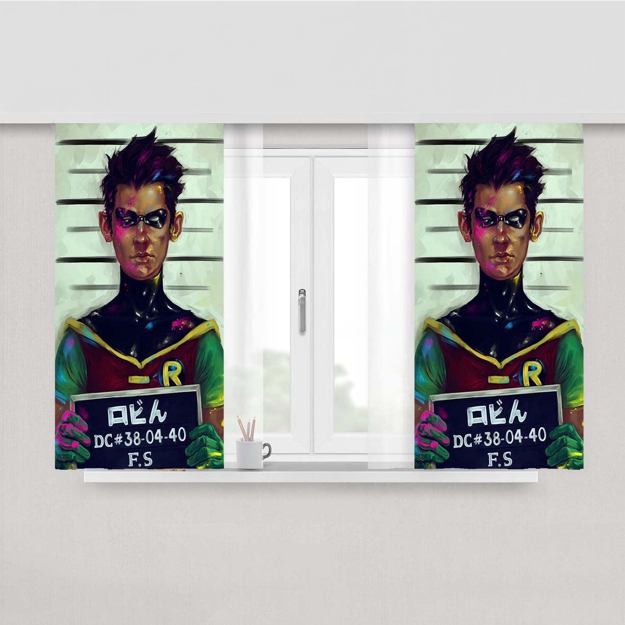 Robin Dick Grayson Titans Dc Comics Mugshot Peach Skin Window Curtains