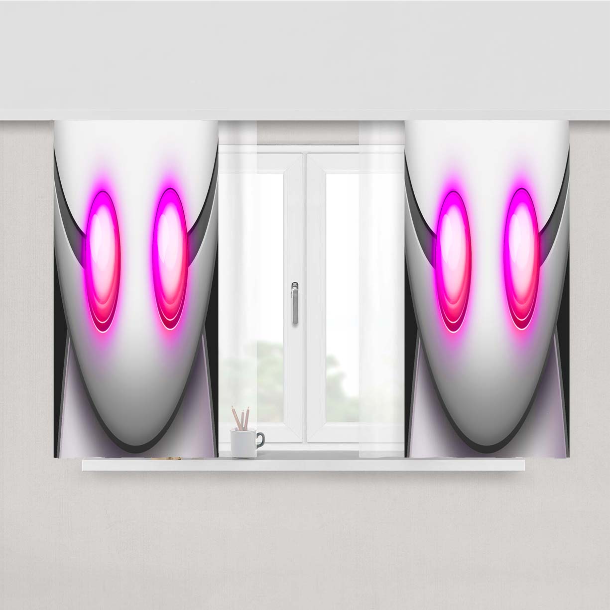 Robot With Pink Eyes Peach Skin Window Curtains