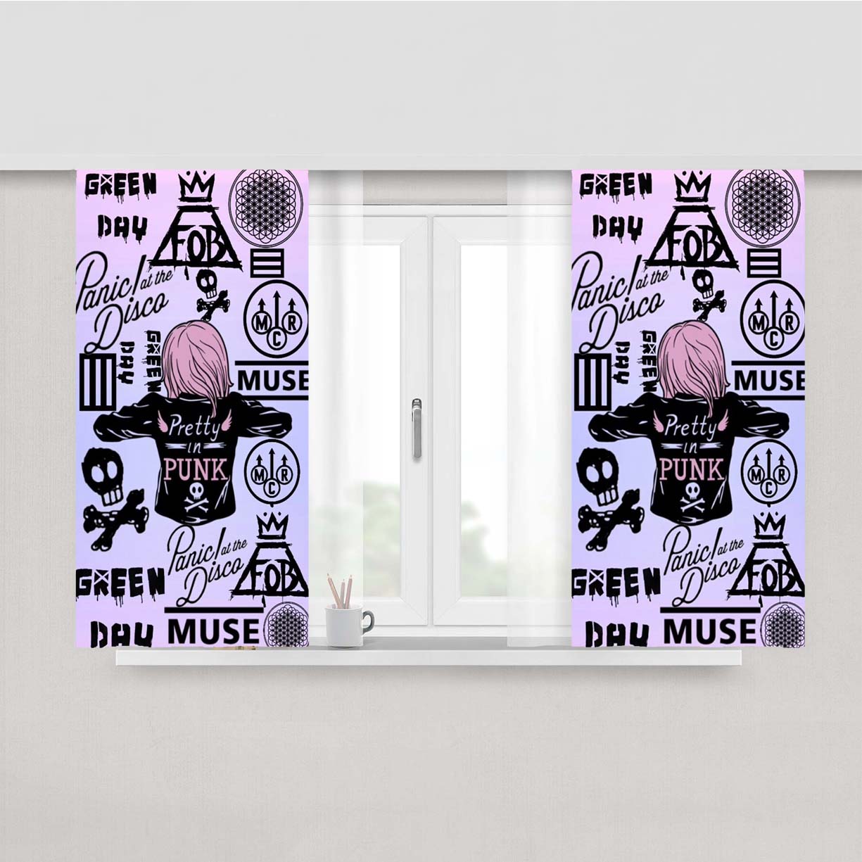 Rock Punk Emo Bands Logo Wallpaper Peach Skin Window Curtains