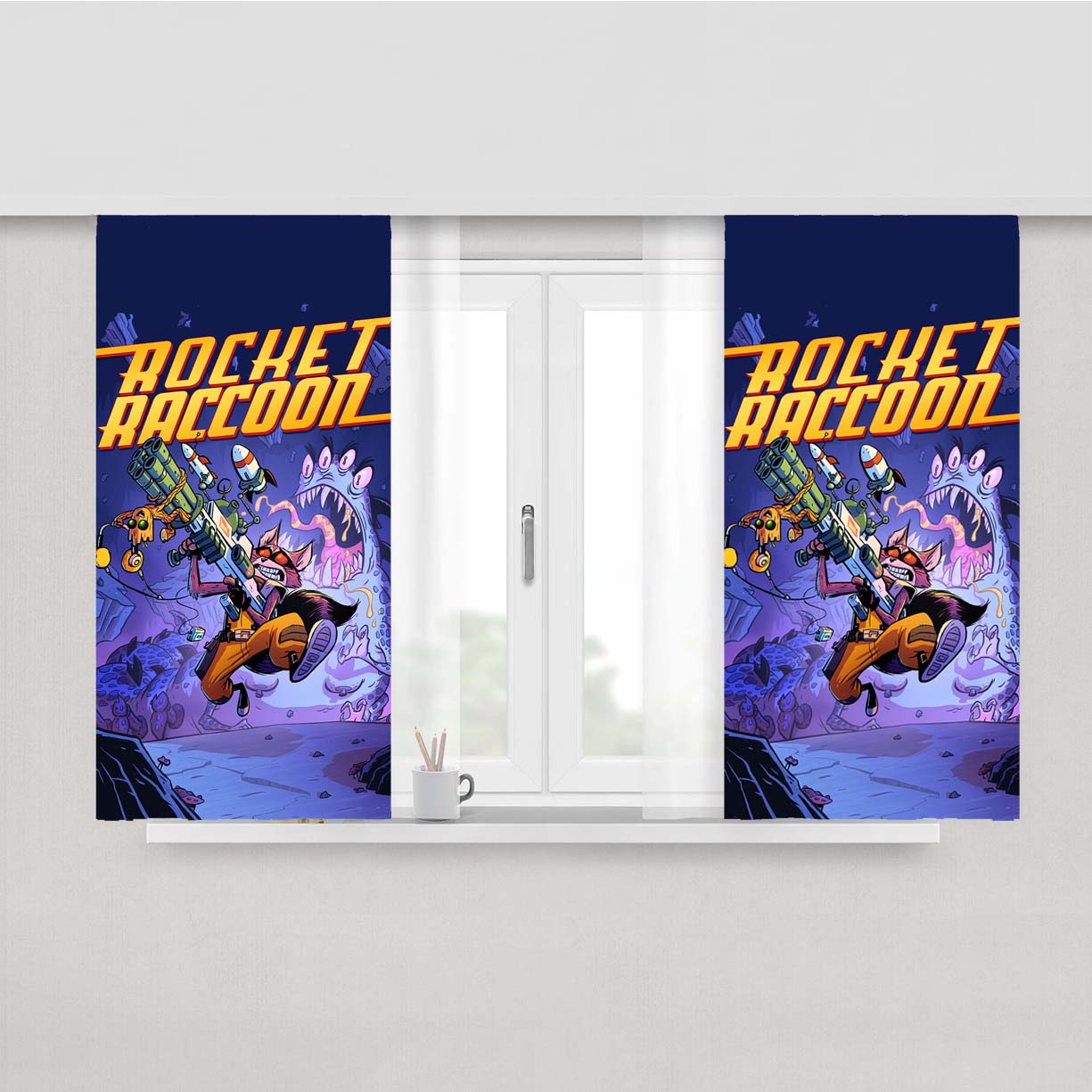 Rocket Raccon Peach Skin Window Curtains