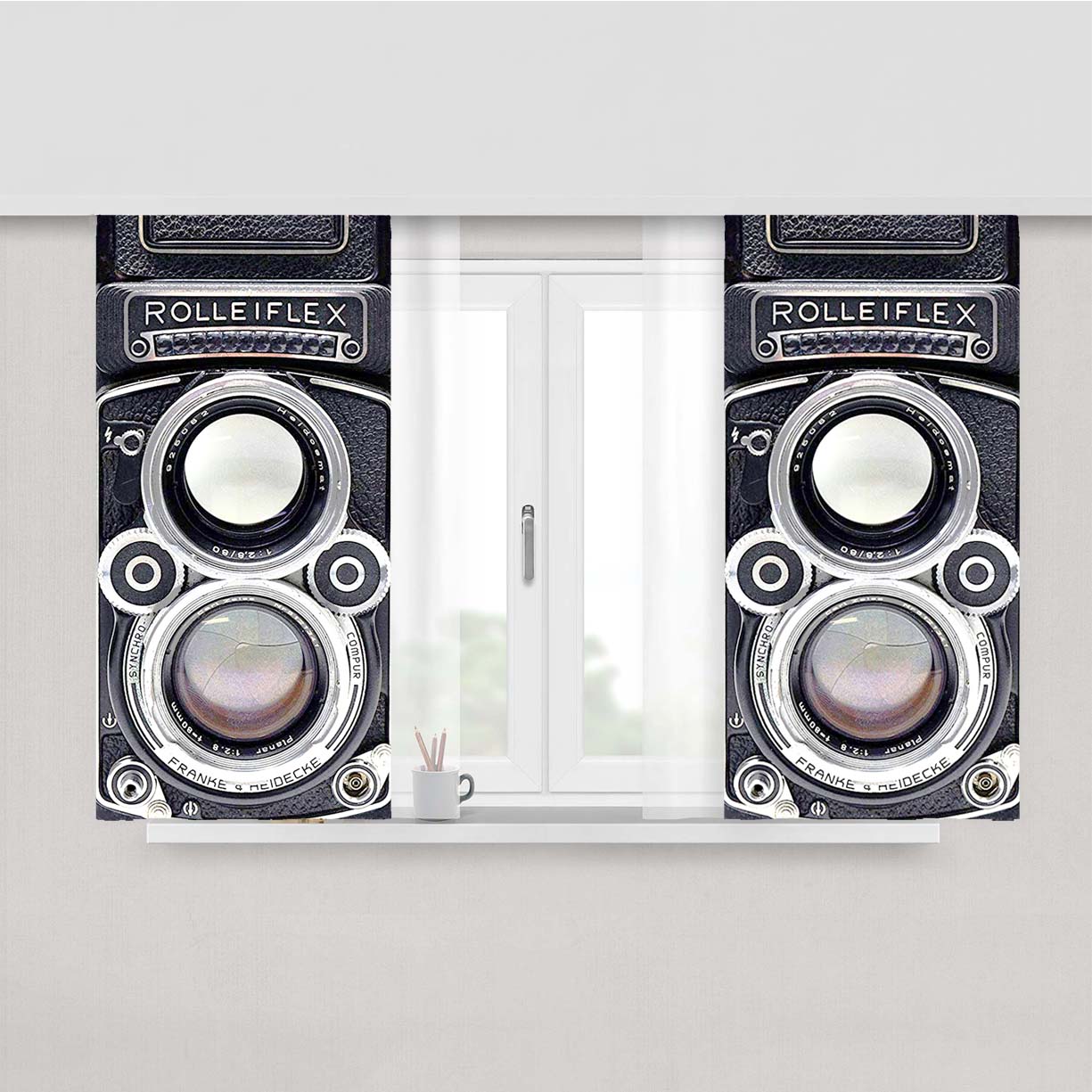 Rolleiflex Camera Vintage Retro Peach Skin Window Curtains