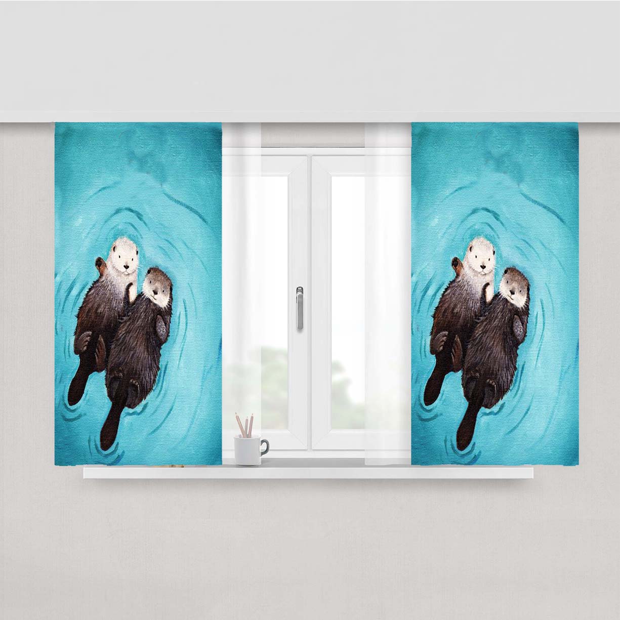 Romantic Swim Two Otterly Peach Skin Window Curtains