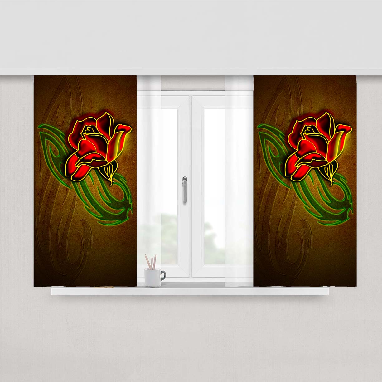 Rose Art Peach Skin Window Curtains