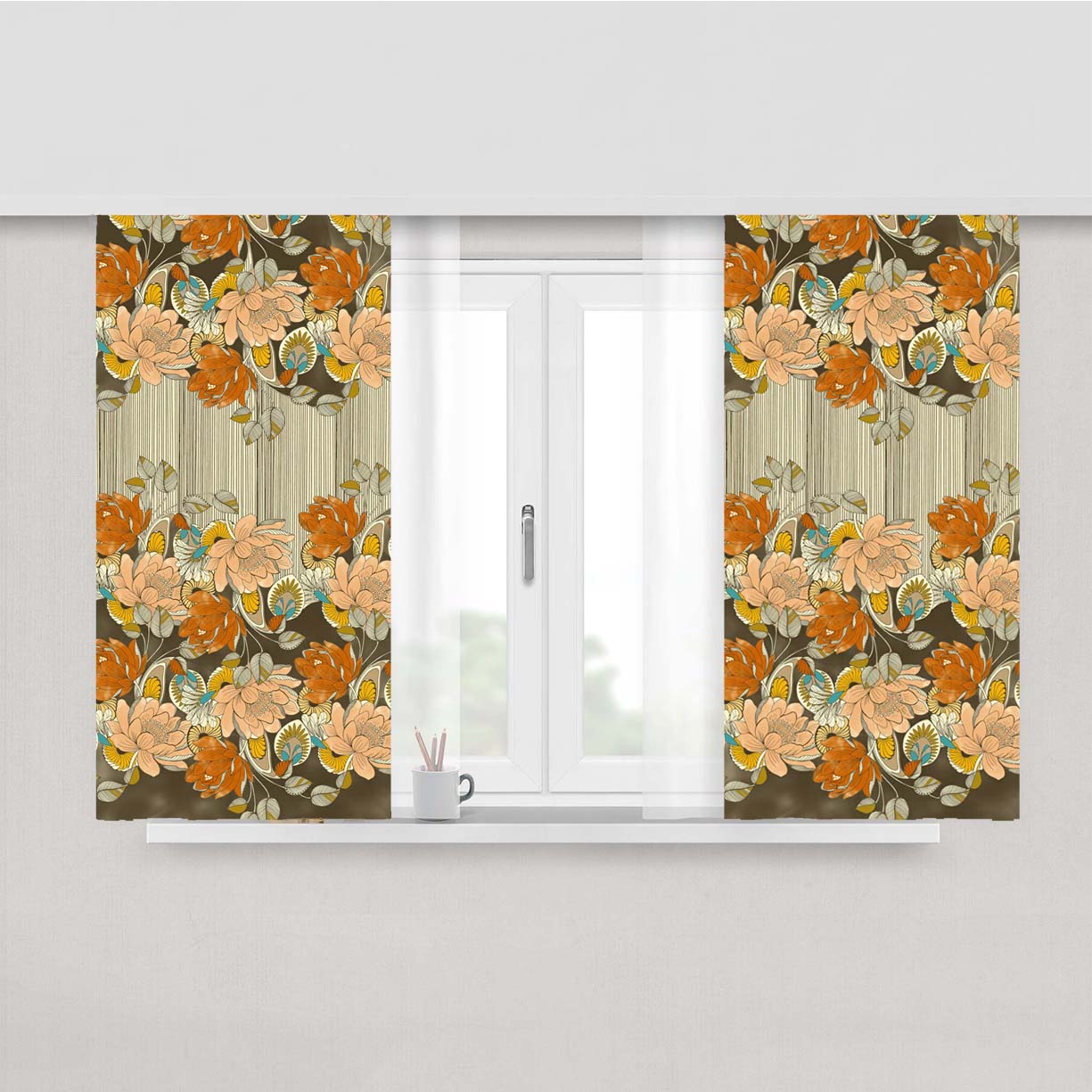 Rose Brand Flowers Peach Skin Window Curtains
