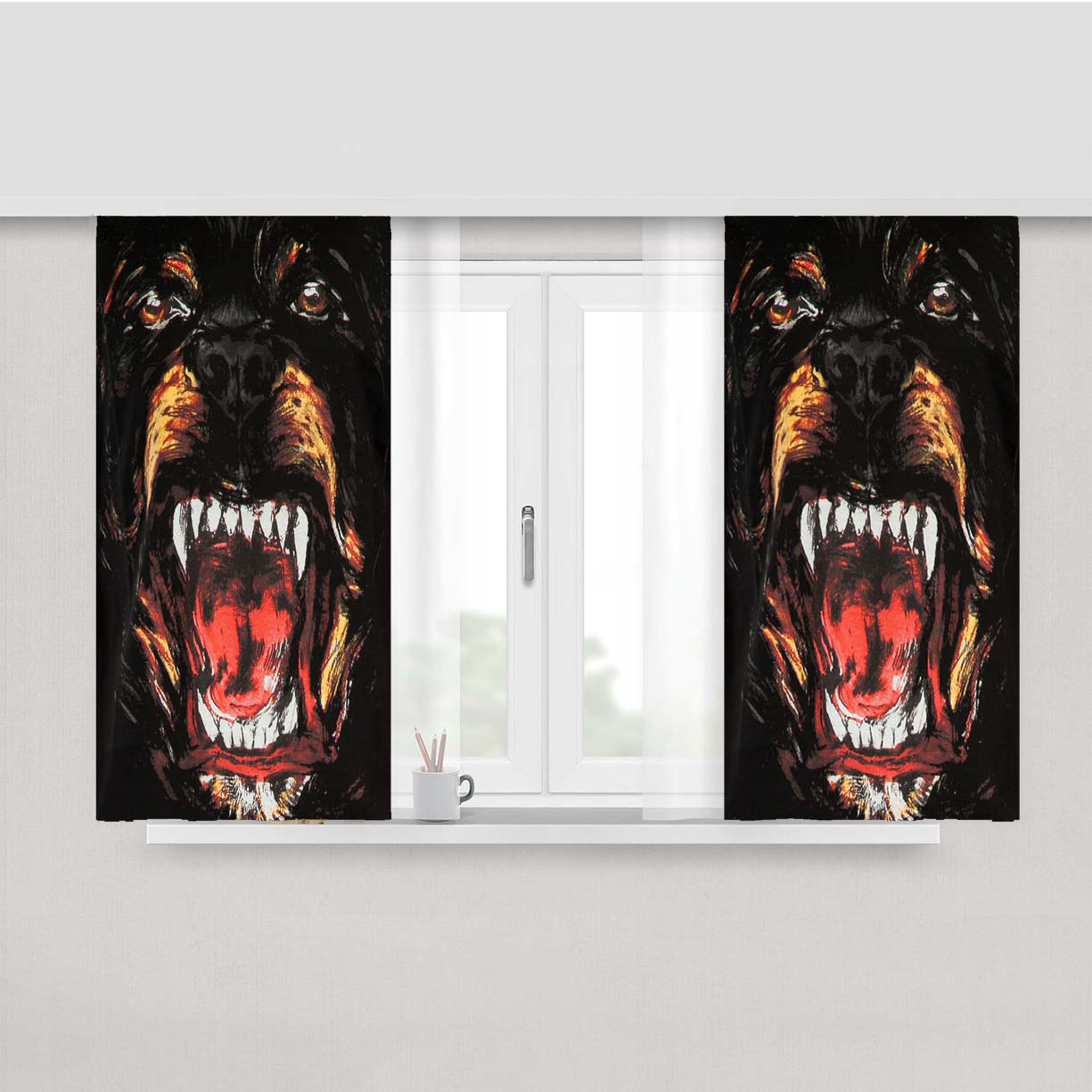 Rottweiler Peach Skin Window Curtains