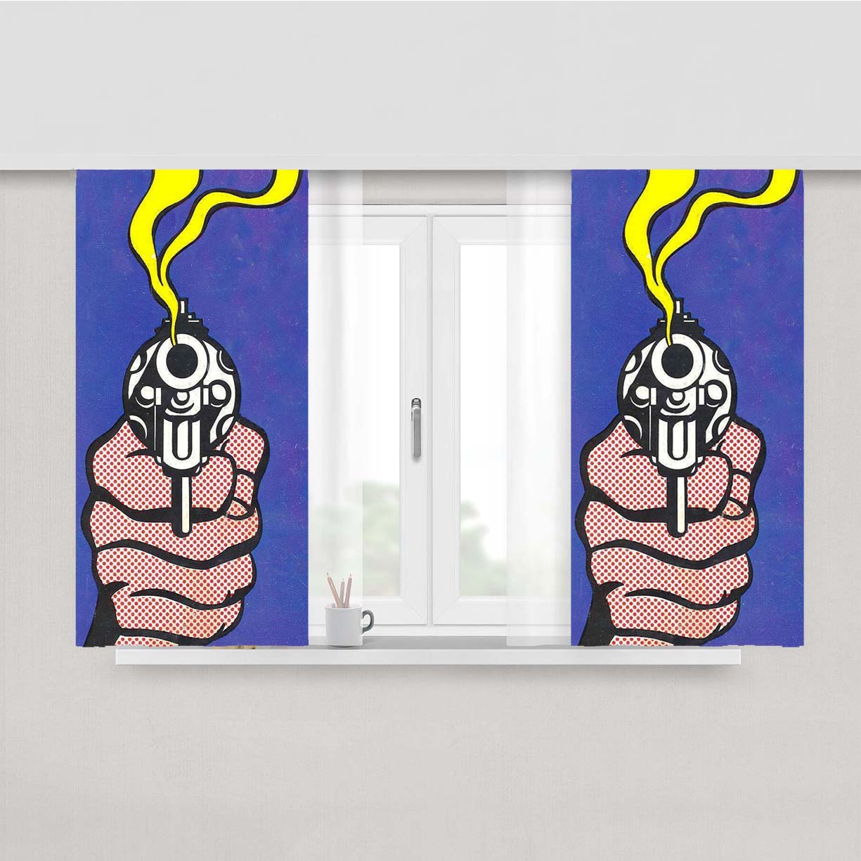 Roy Lichtenstein - Gun In America Peach Skin Window Curtains
