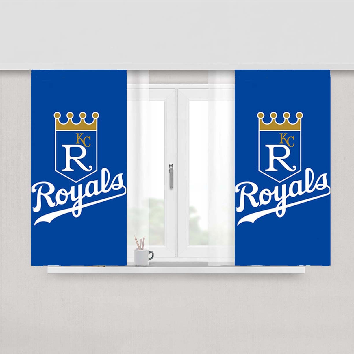 Royal Baseball Logo Blue Peach Skin Window Curtains