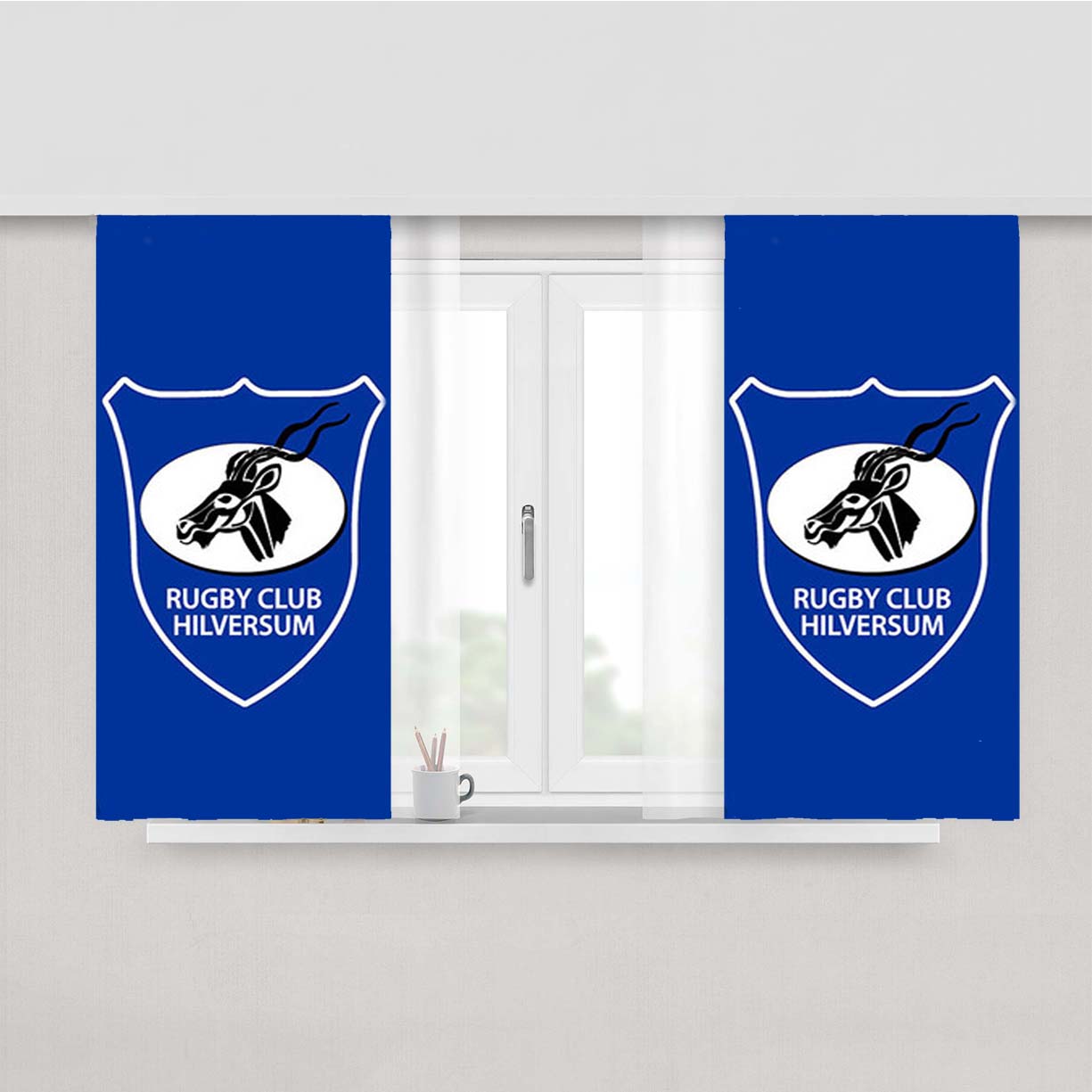 Rugby Club Hilversum Logo Blue Peach Skin Window Curtains