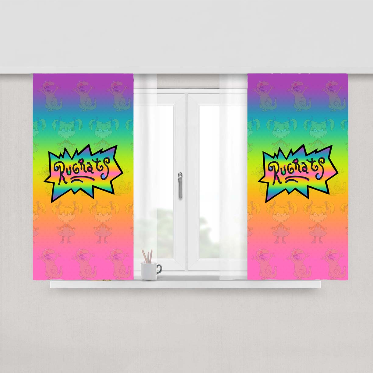 Rugrats Colorful Logo Peach Skin Window Curtains